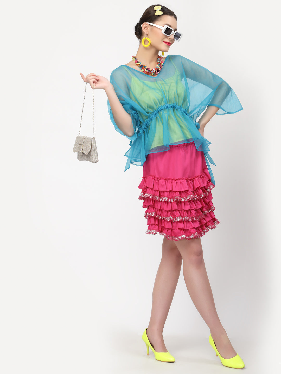Pink Short Layered Skirt With Frill, skirts for women, long skirts for women, crop top and skirt, women in short skirts