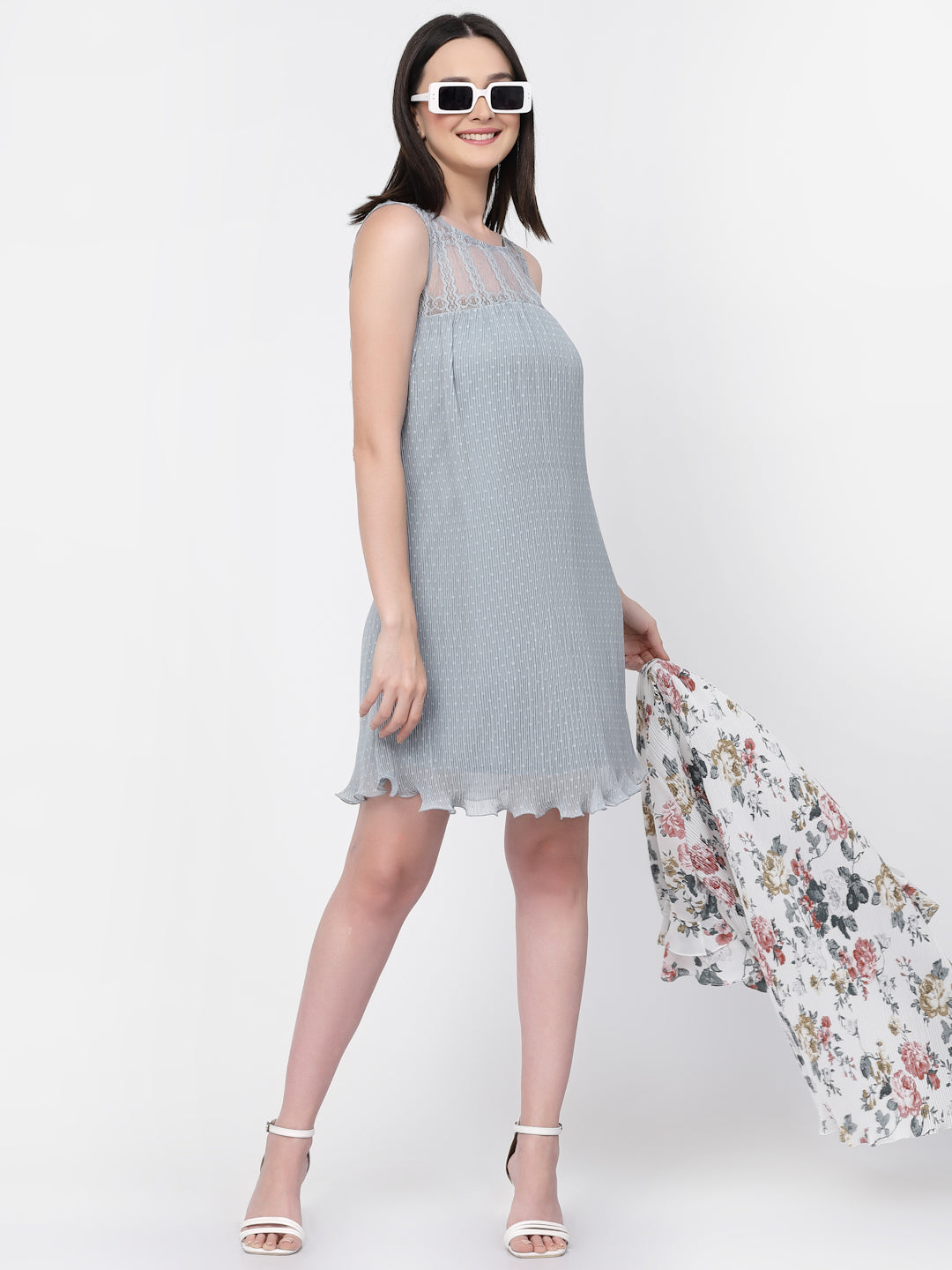 Buy Women Pleated Georgette Lace Dress
