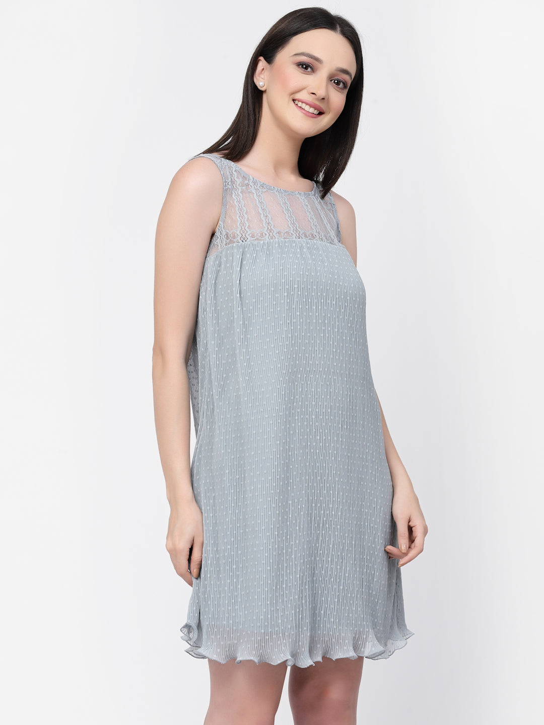 Buy Women Pleated Georgette Lace Dress-3
