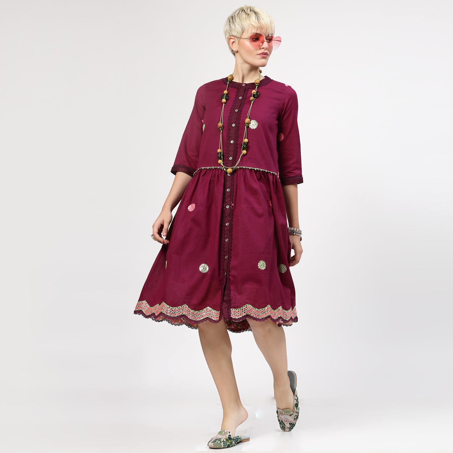 Purple Dresses for Women With Mirror Embroidery