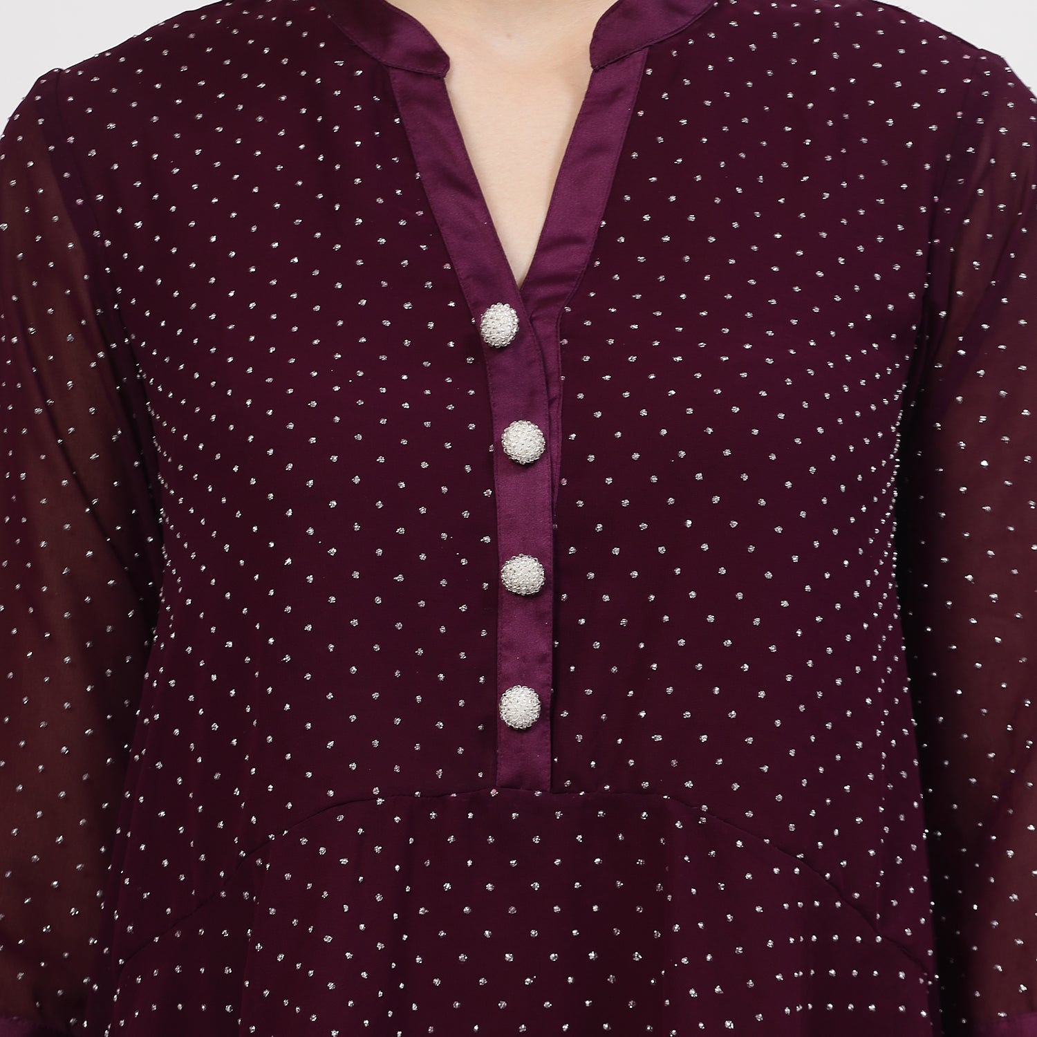 Purple Georgette Asymmetrical Top with Silver Dots, tops for women, crop top, crop tops for women, organza tops