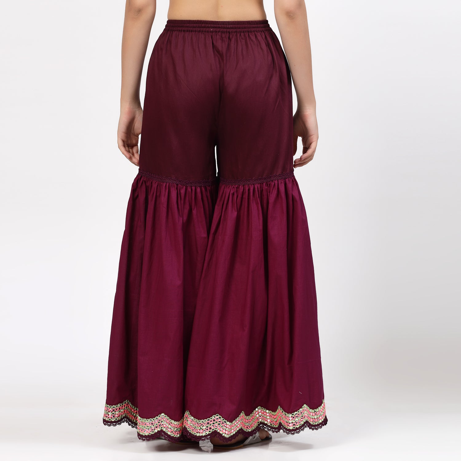 Purple Glaze Cotton Sharara With Mirror Embroidery At Hem, women sharara, designs, women wear, occasional wear