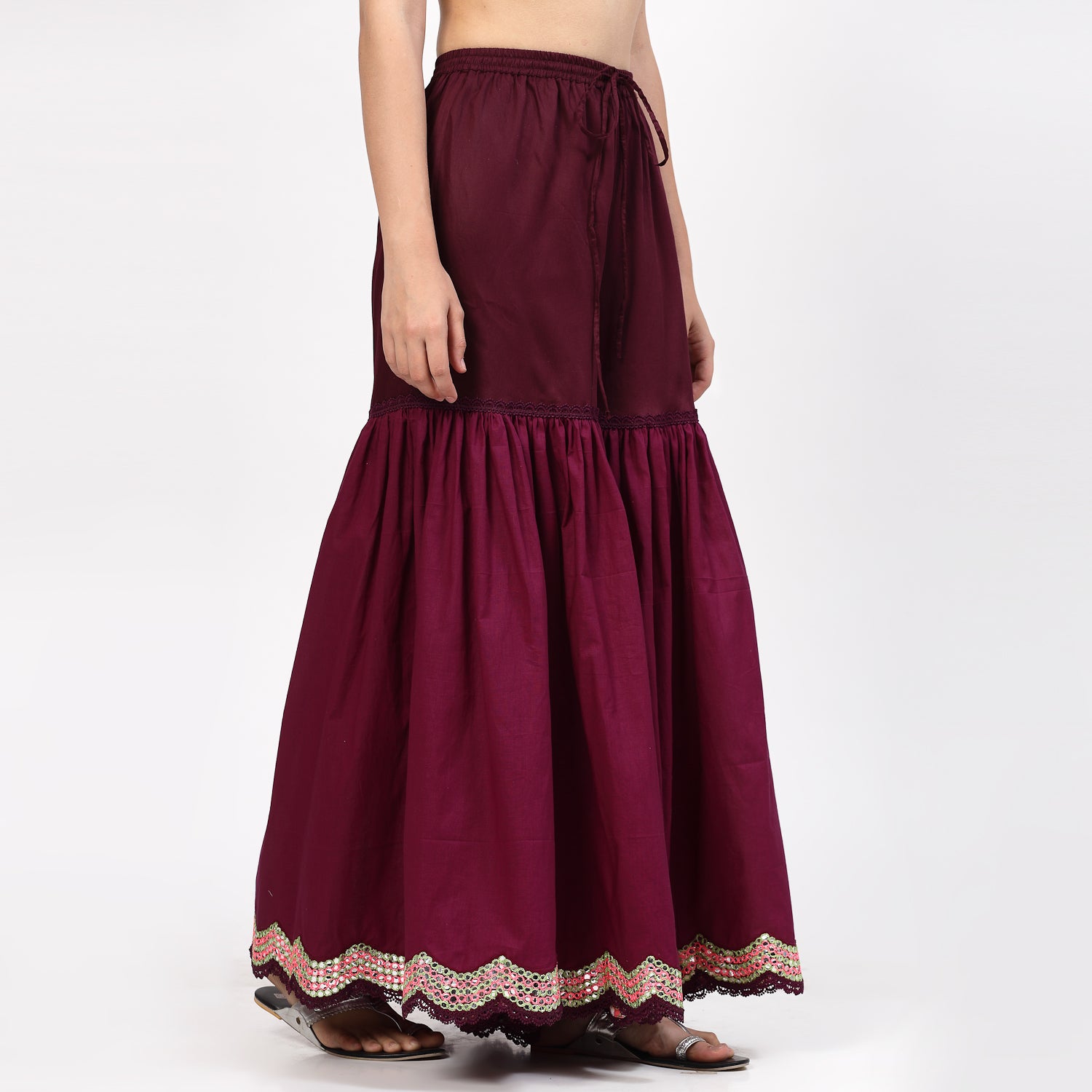 Purple Glaze Cotton Sharara With Mirror Embroidery At Hem, women sharara, designs, women wear, occasional wear