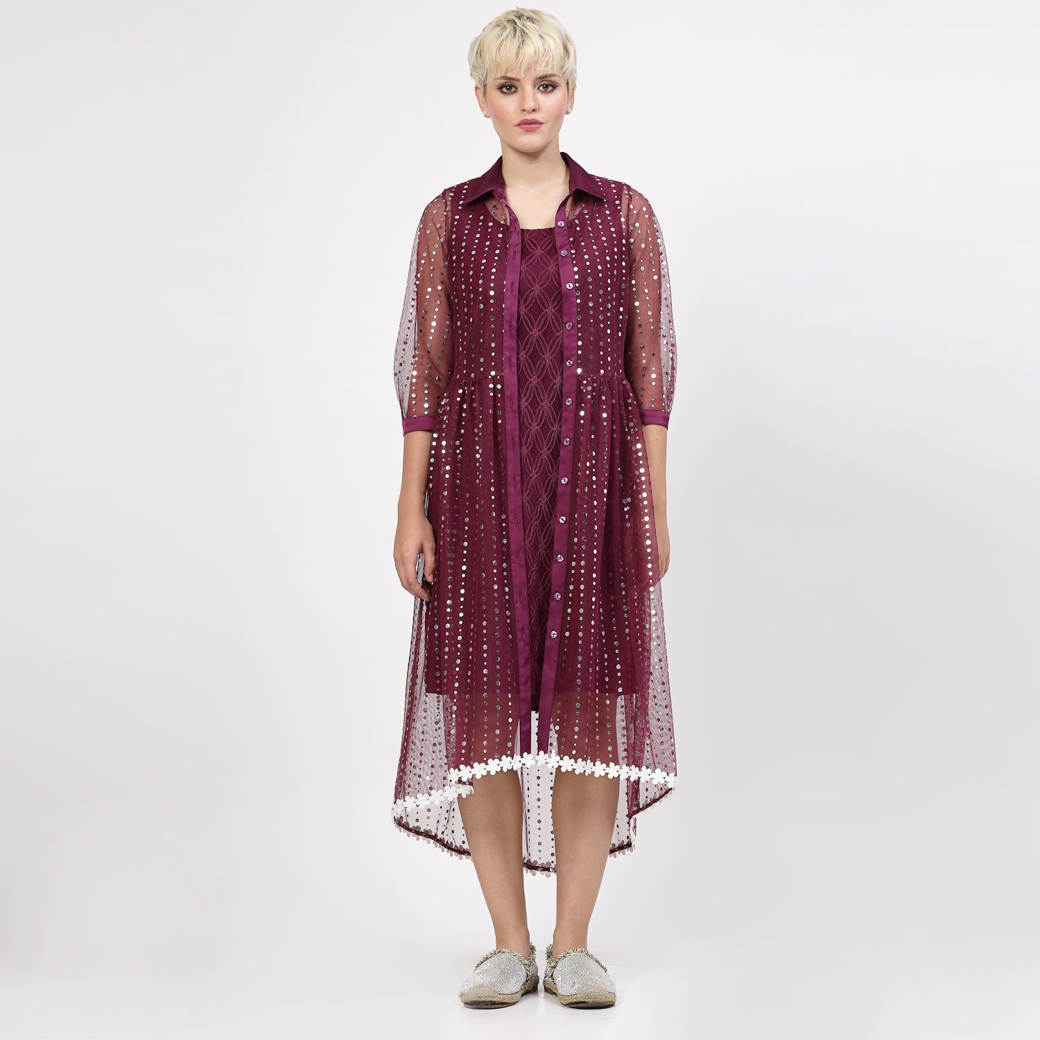 Purple Sequins Tunic With Flower Lace, Indian tunics for ladies​, tunics for women, cotton tunics for women, long tunics for women