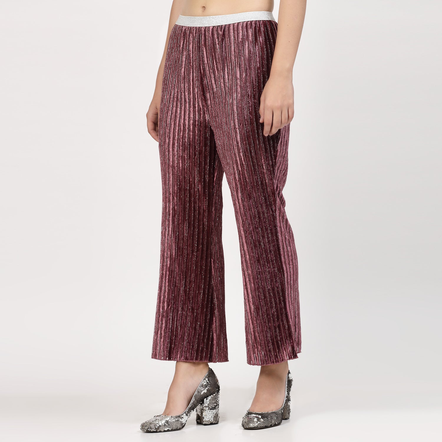 Purple Velvet Bell Bottom Plazzo for Women-1