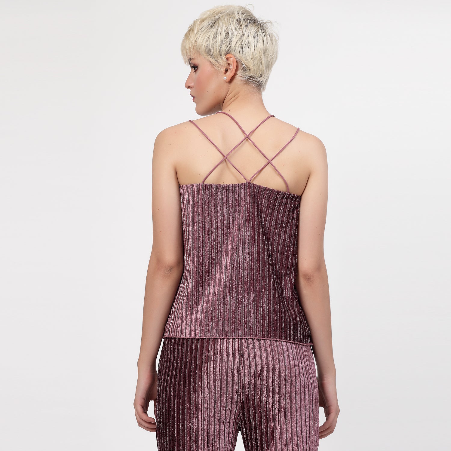 Purple Velvet Spaghetti Top With Strings And Pearl Beads,  tops for women, crop top, crop tops for women, organza tops