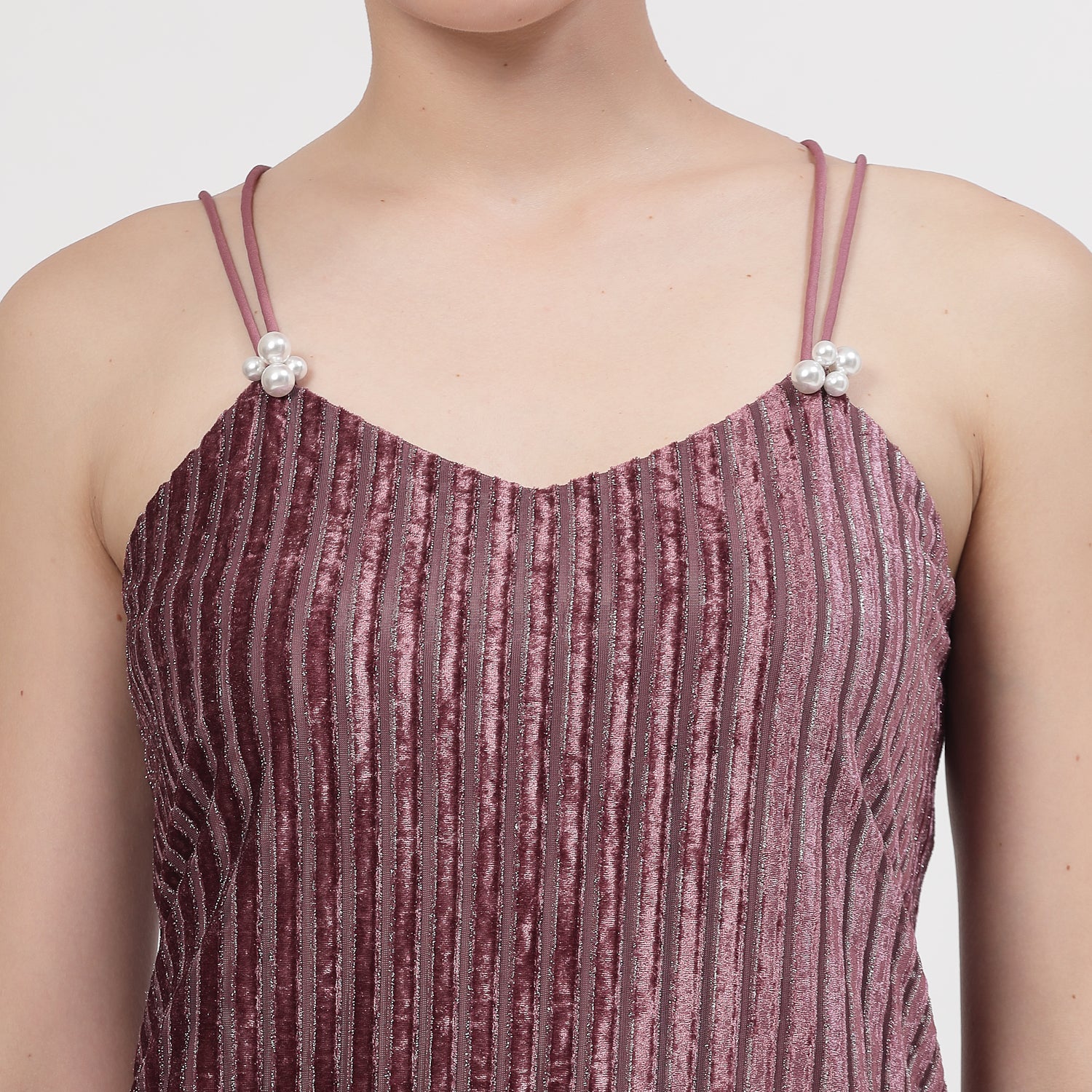Purple Velvet Spaghetti Top With Strings And Pearl Beads,  tops for women, crop top, crop tops for women, organza tops
