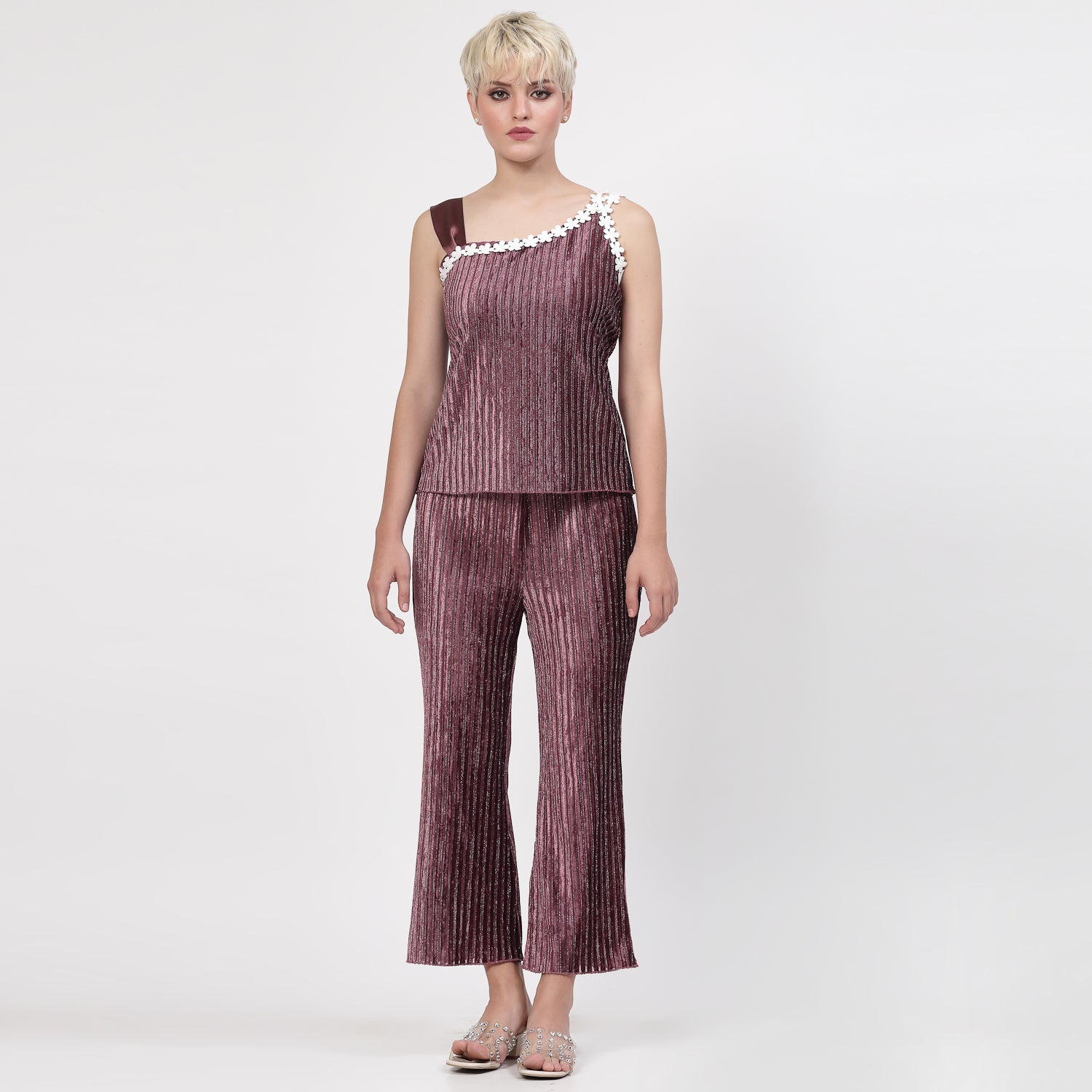 Purple Velvet Top With Flower Lace And Satin, tops for women, crop top, crop tops for women, organza tops