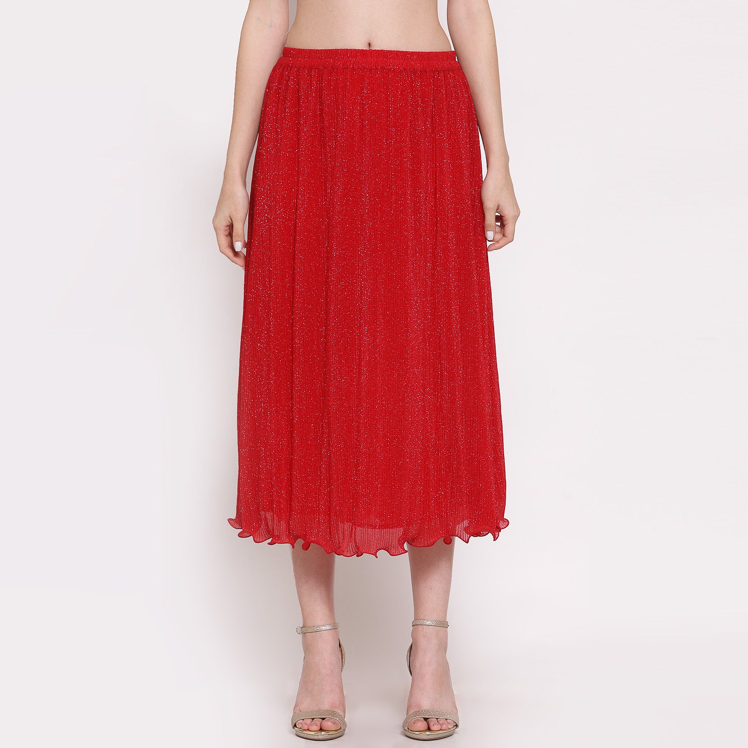 Buy Red Plisse Long Skirt for Women-3