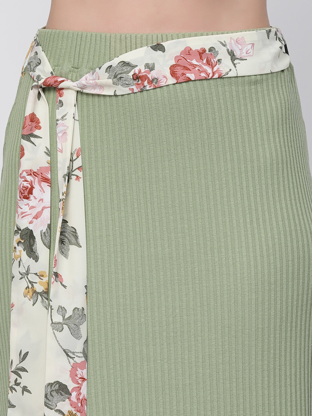 Ribbed Straight Green Lining Skirt for Women -4