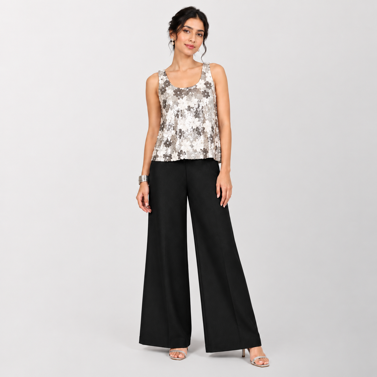 Black Suede Satin Palazzo