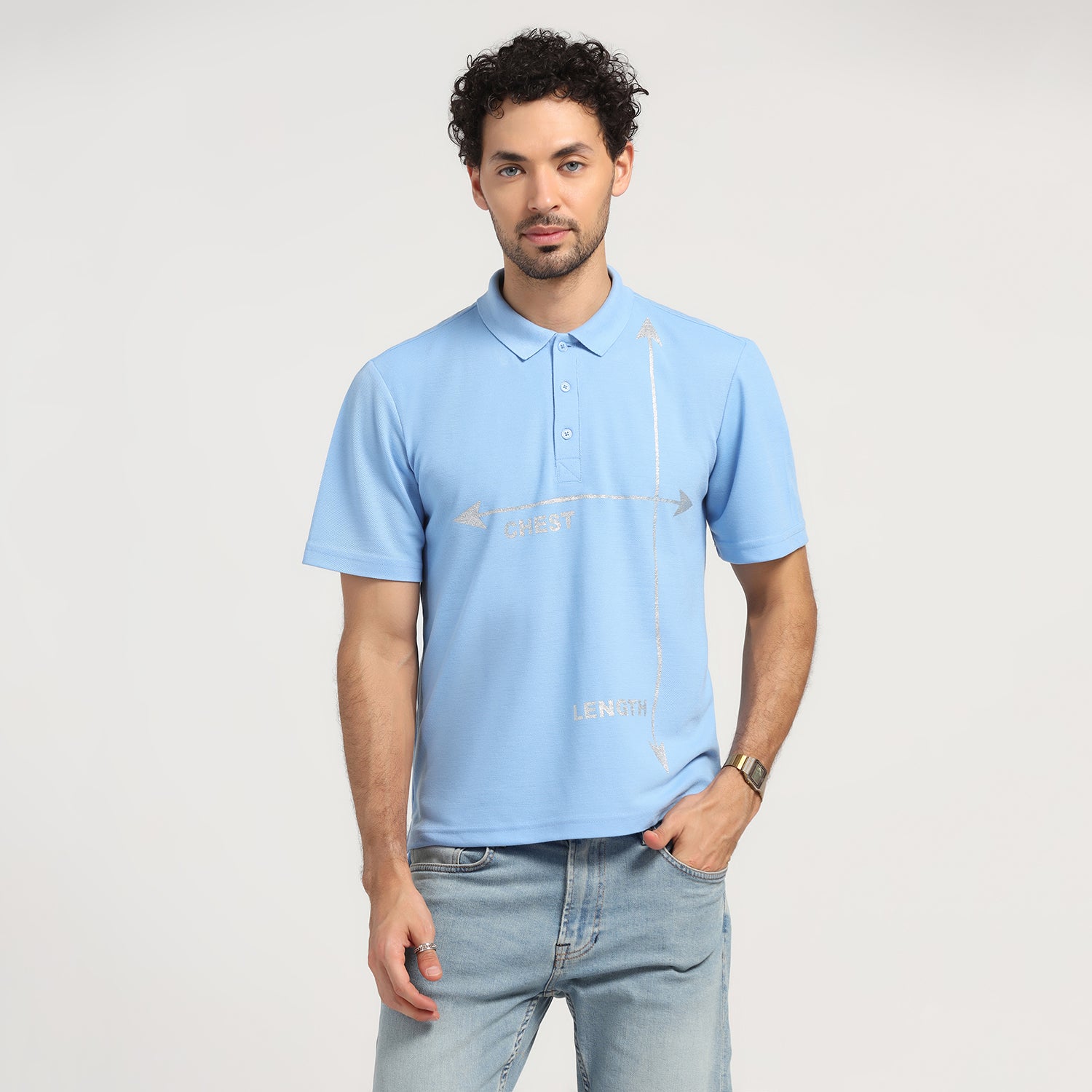 Sky Blue Printed Polo T-Shirt for Men