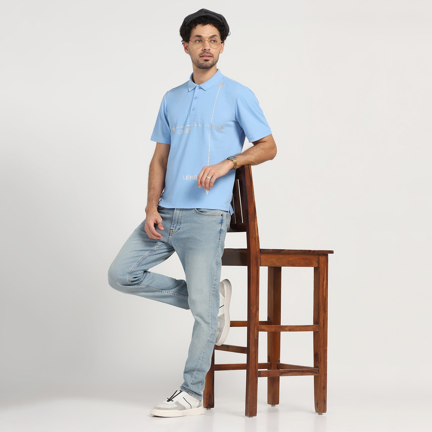 Sky Blue Printed Polo T-Shirt for Men-1