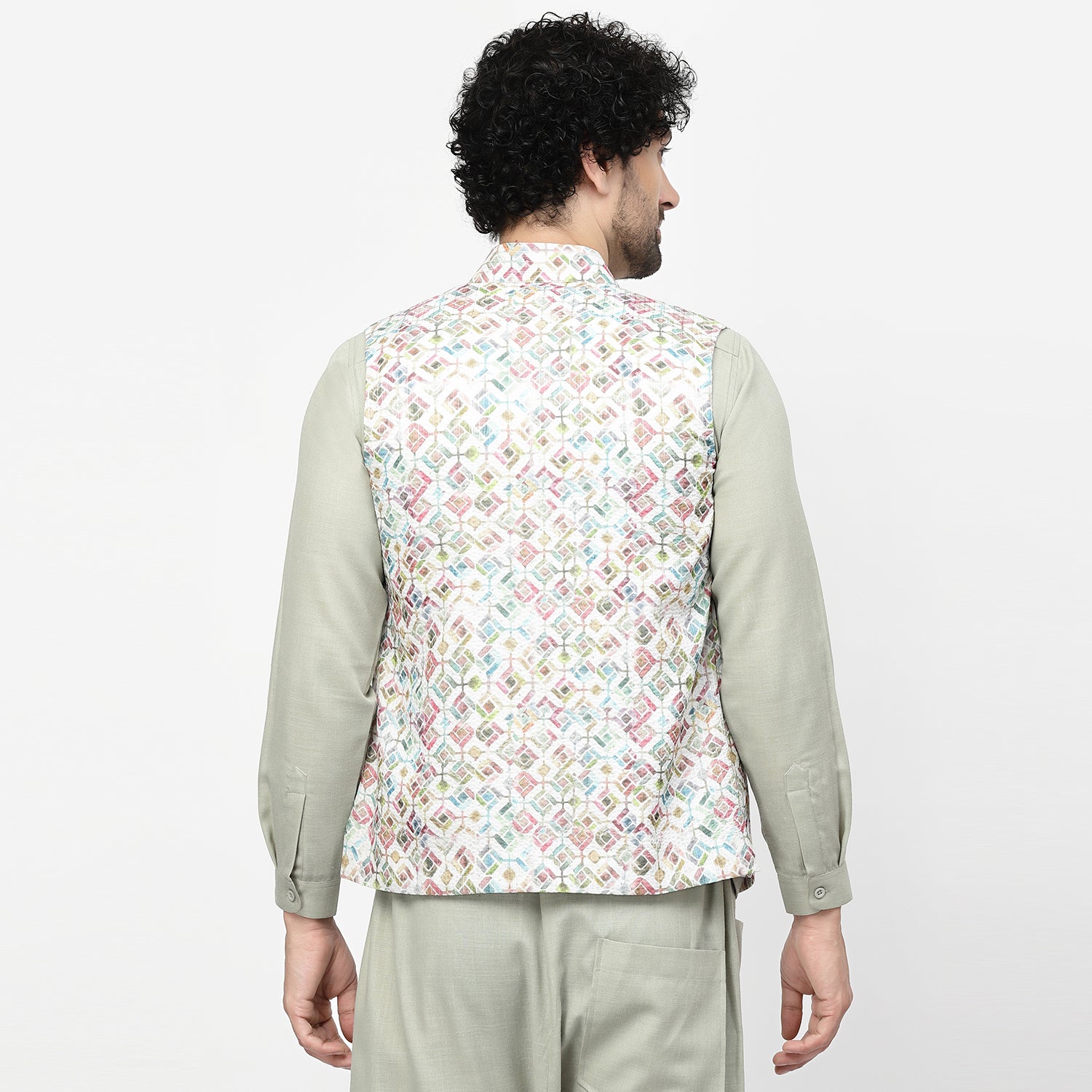 Square Print Embroidered Jacket for Men-3