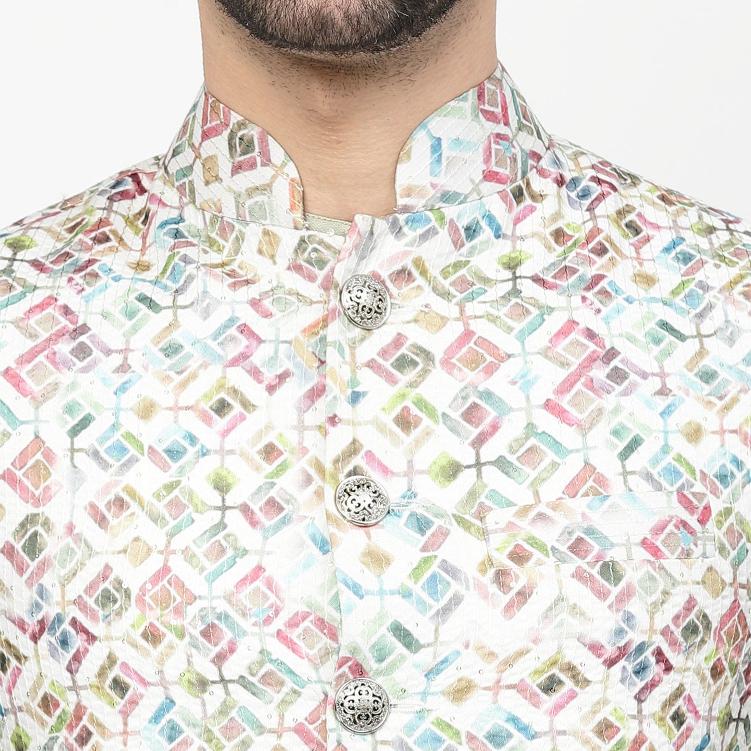 Square Print Embroidered Jacket for Men-4