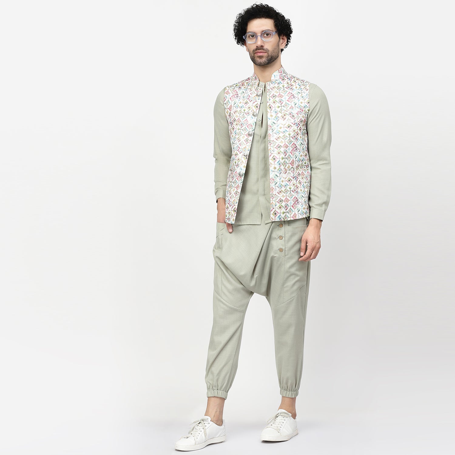 Square Print Embroidered Jacket for Men-5