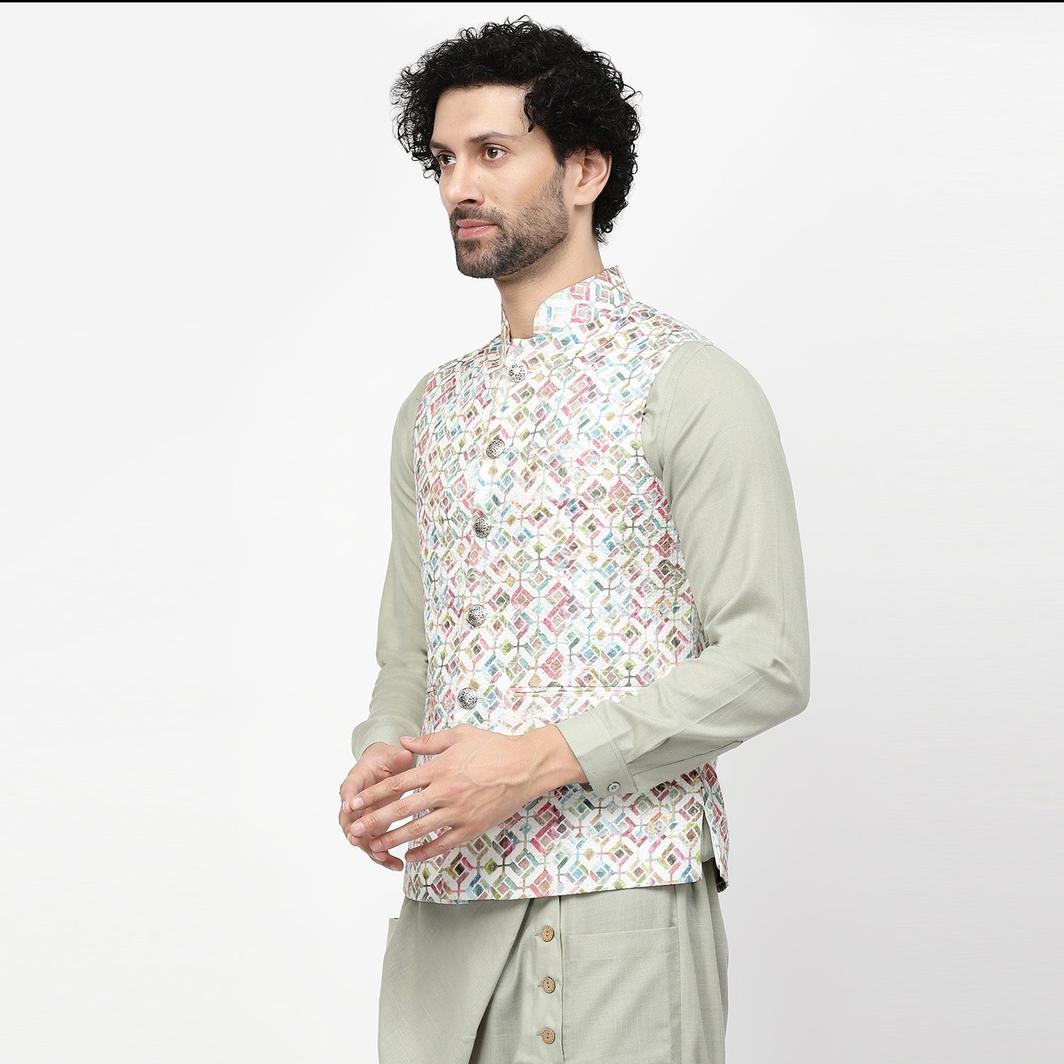 Square Print Embroidered Jacket for Men-1