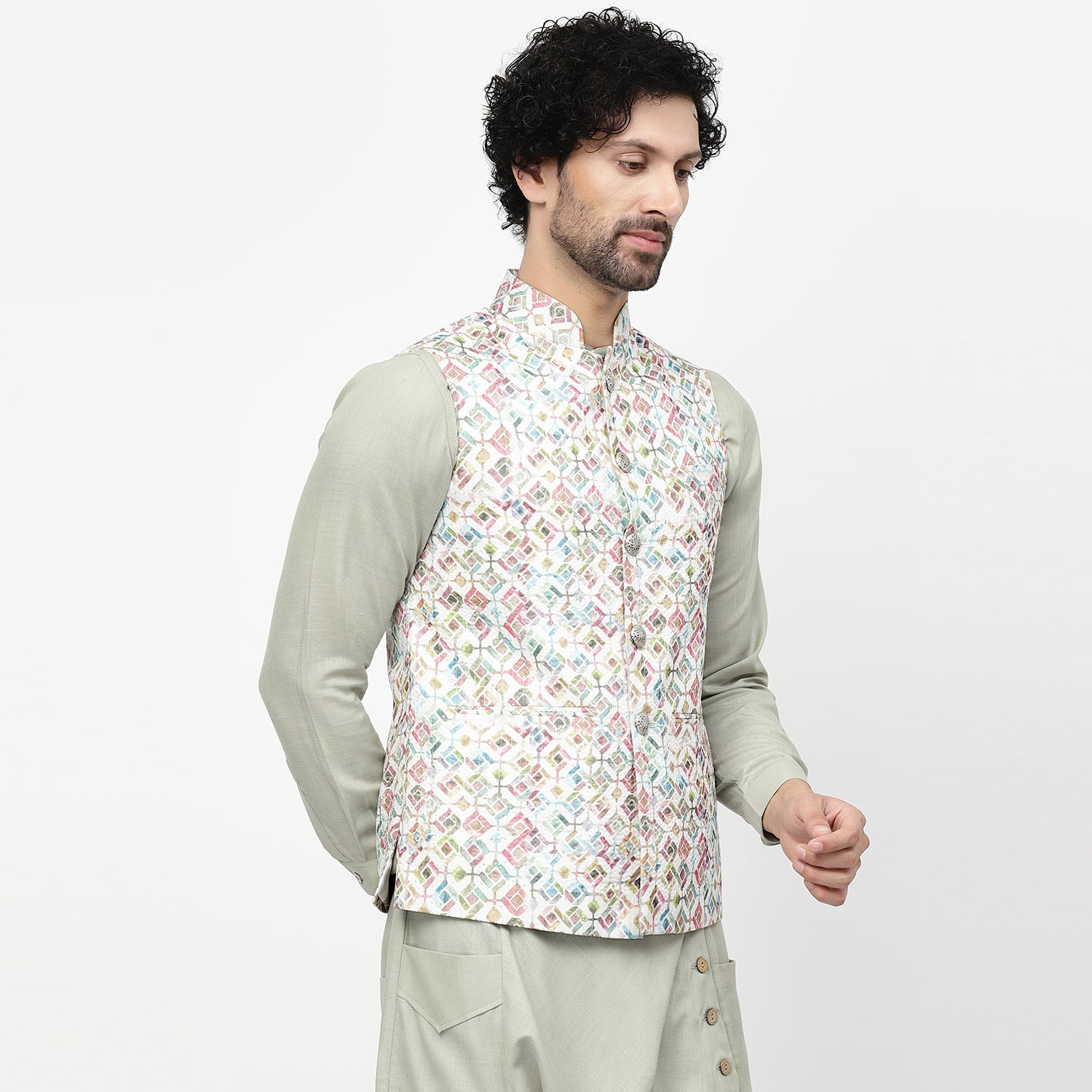 Square Print Embroidered Jacket for Men-2