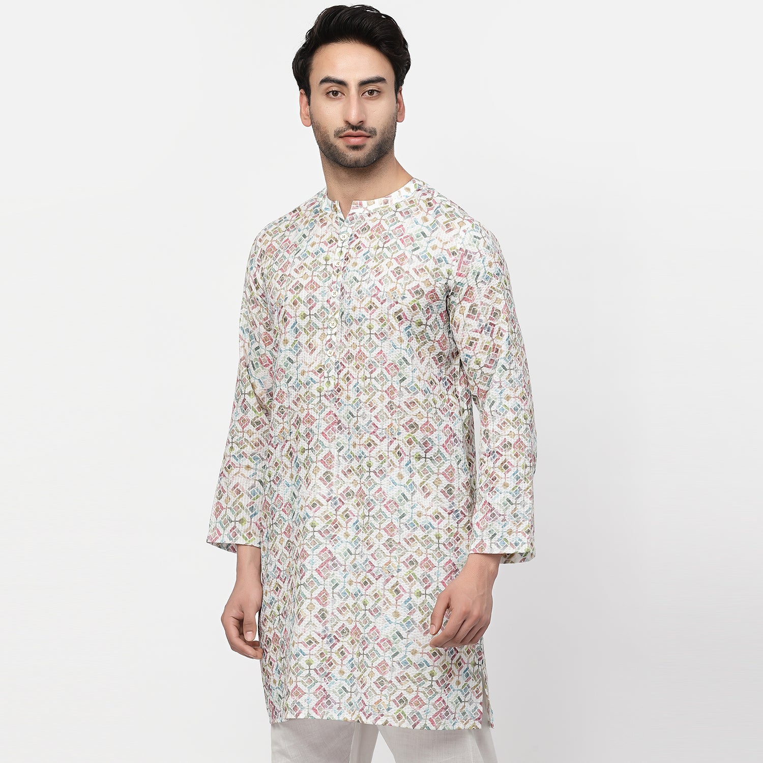 Square Print Long Kurta, men kurta ,designer kurta, Kurta design, kurta designs for men, men wear