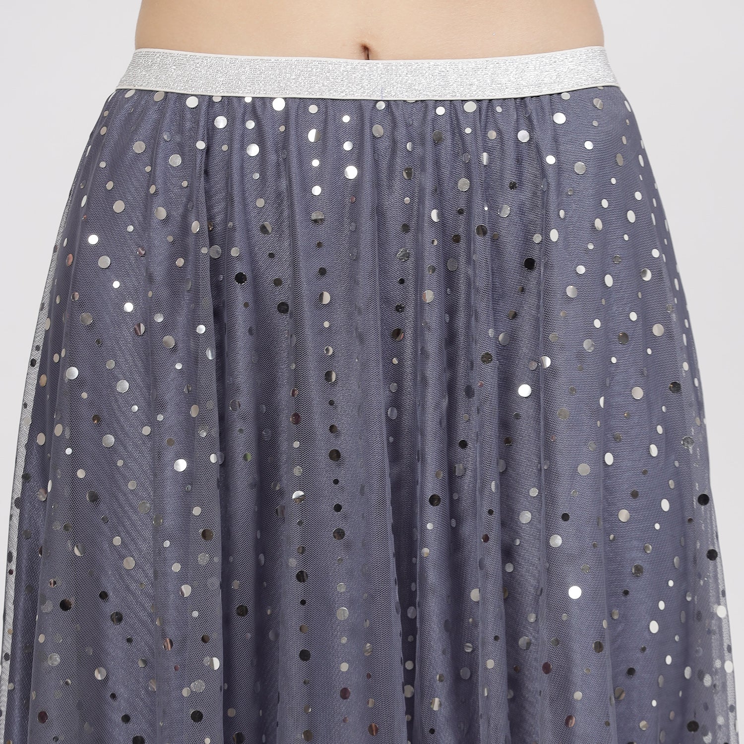 Stone Blue Net Asymmetrical Skirt for Female-3