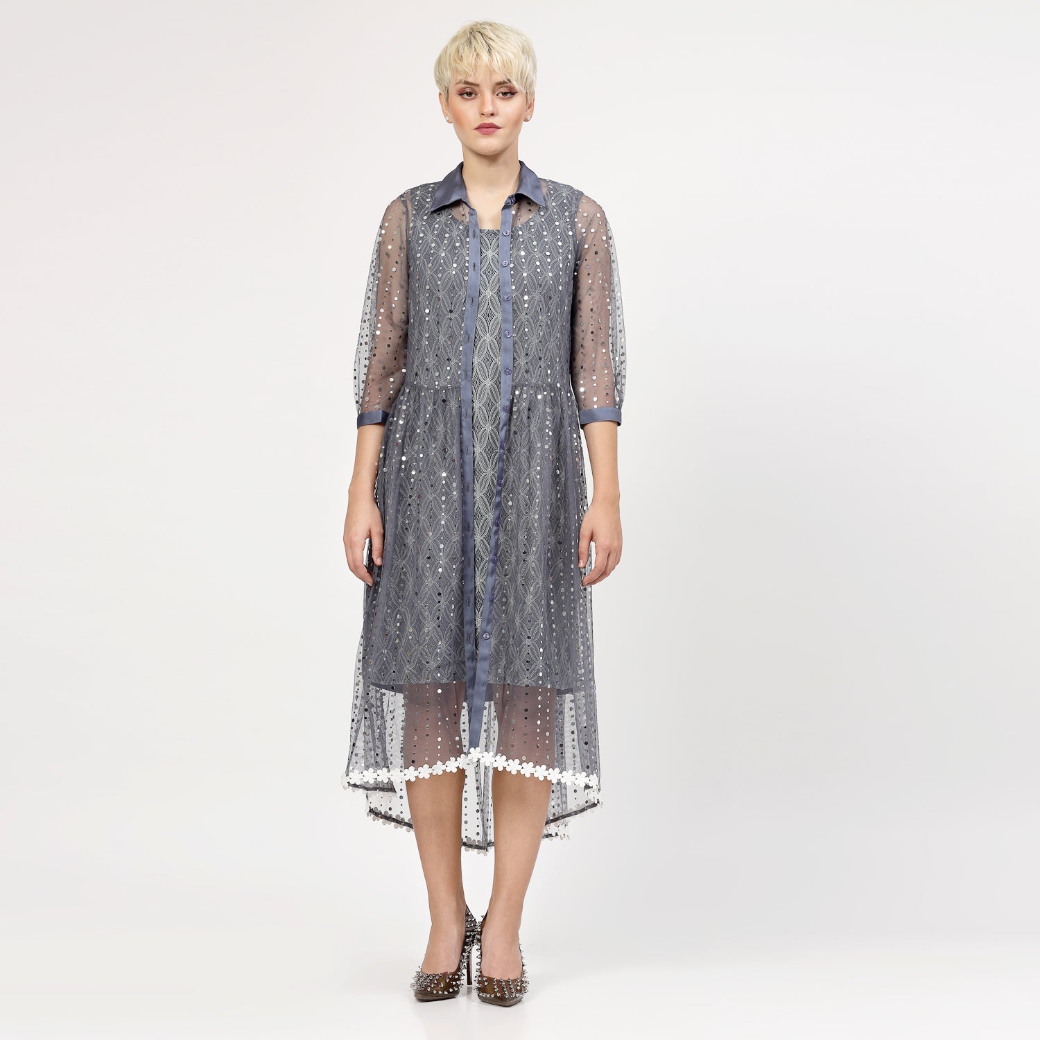 Buy Stone Blue Sequins Tunic for Women-5