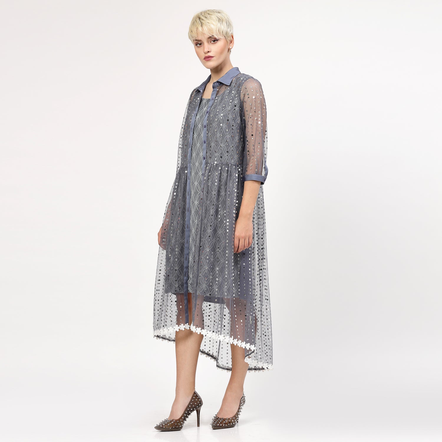 Buy Stone Blue Sequins Tunic for Women-1