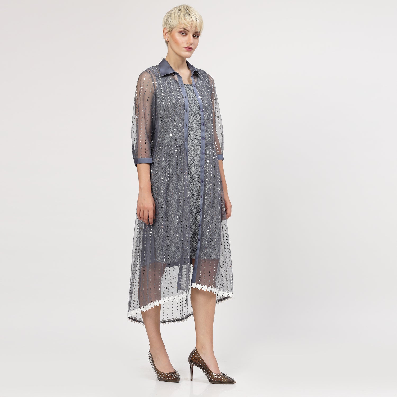 Buy Stone Blue Sequins Tunic for Women-2
