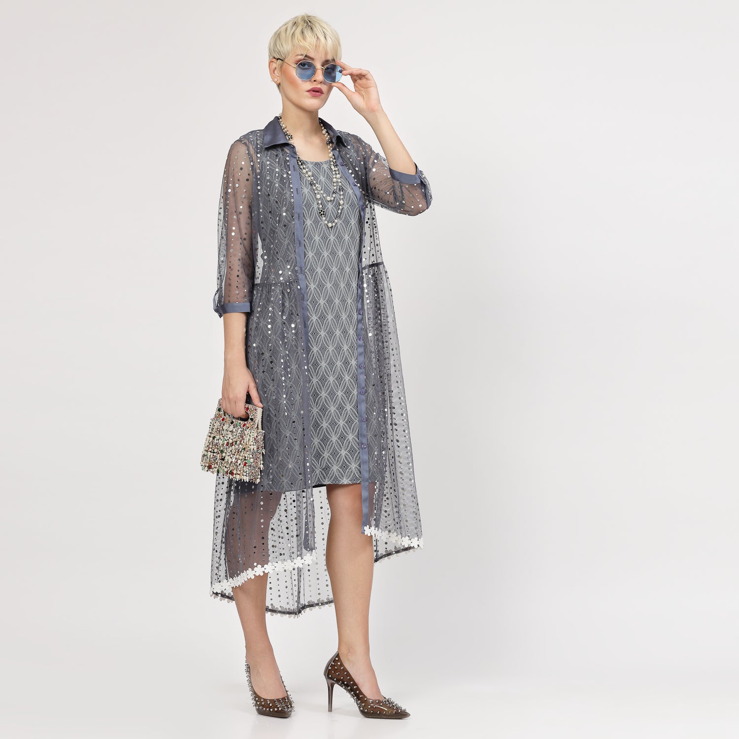 Buy Stone Blue Sequins Tunic for Women-6