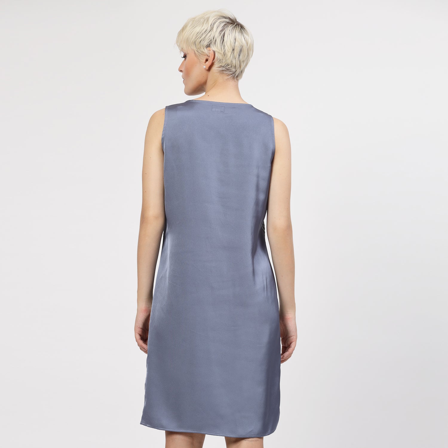 Stone Blue Sleeveless Dress With Lace Fabric, Mesh Dress , Party dress , Holographic print dress , sequins dress 