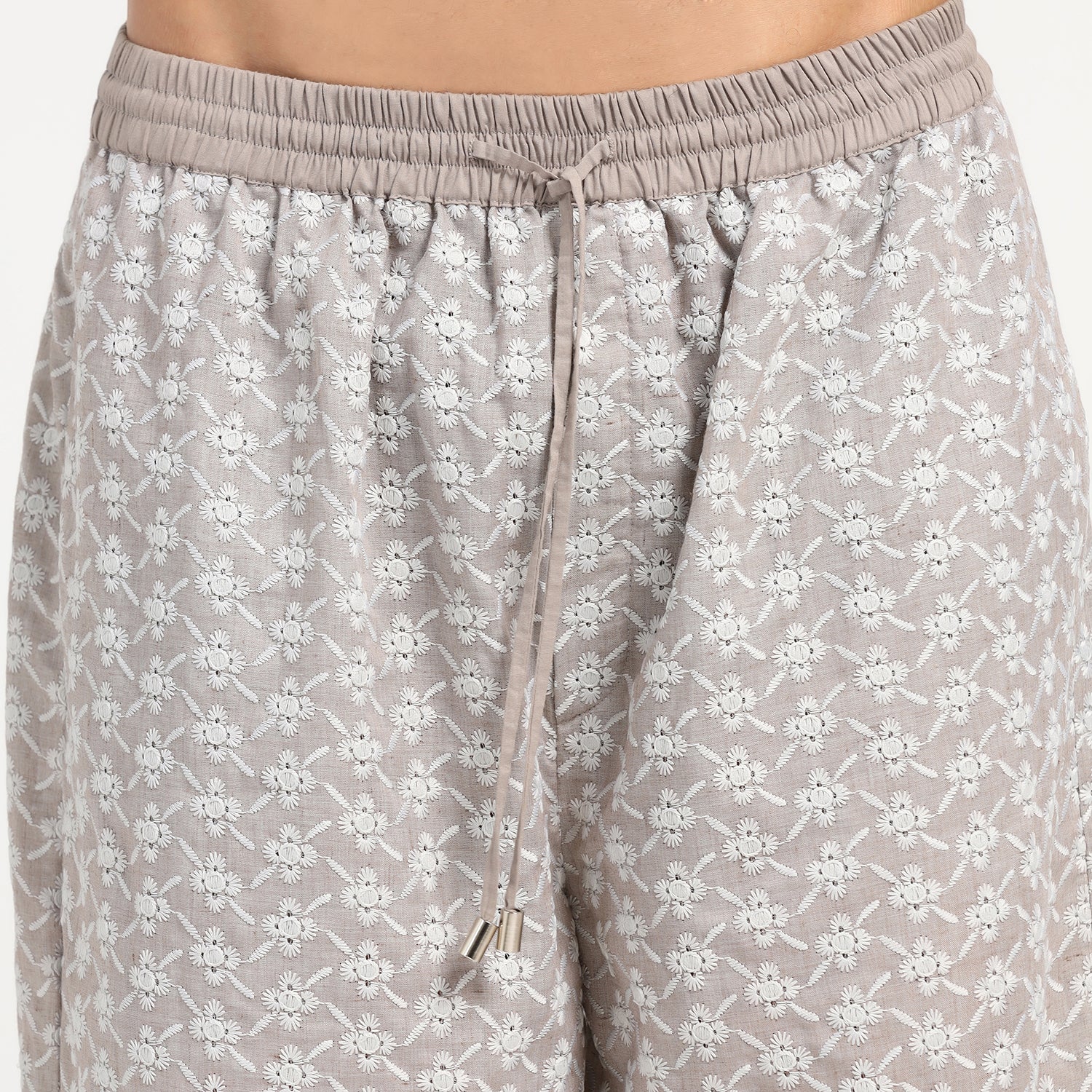 Taupe Elastic Schiffli Pant for Men-4