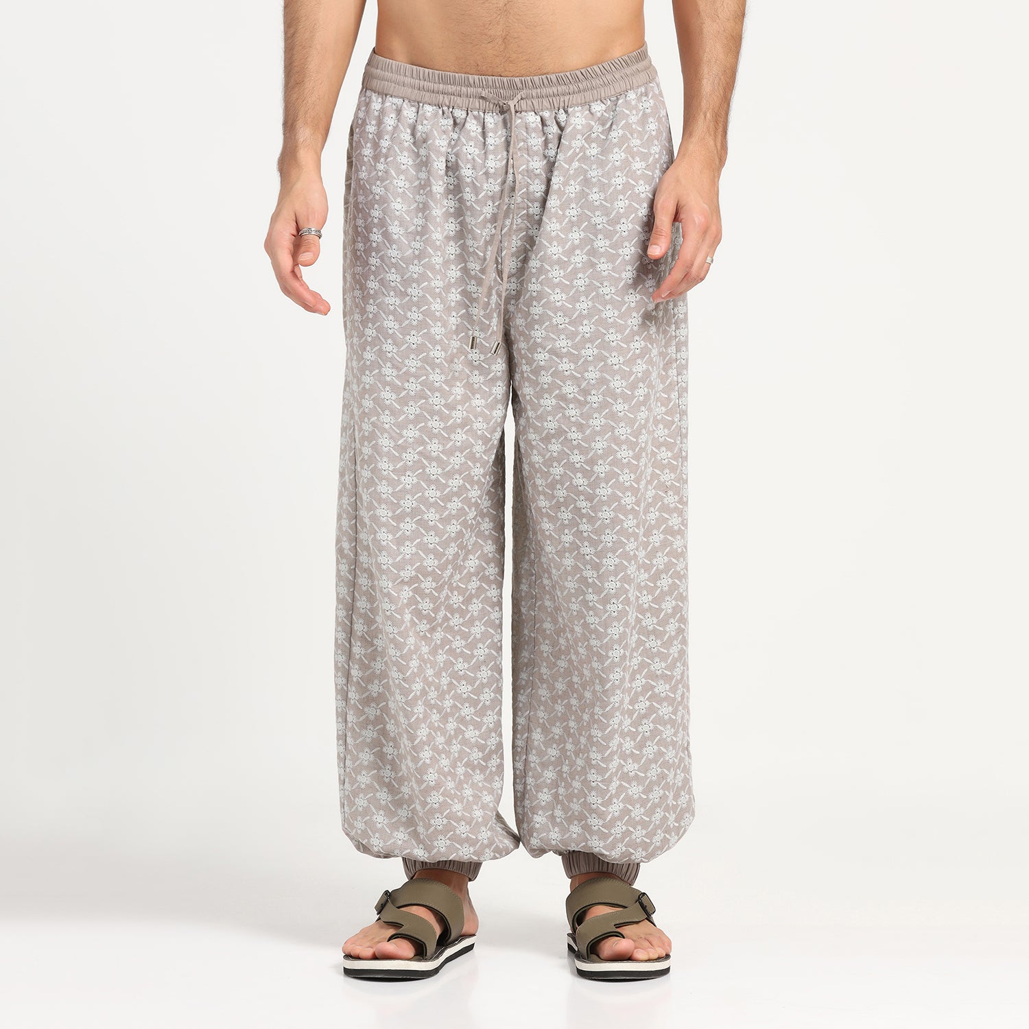 Taupe Elastic Schiffli Pant for Men