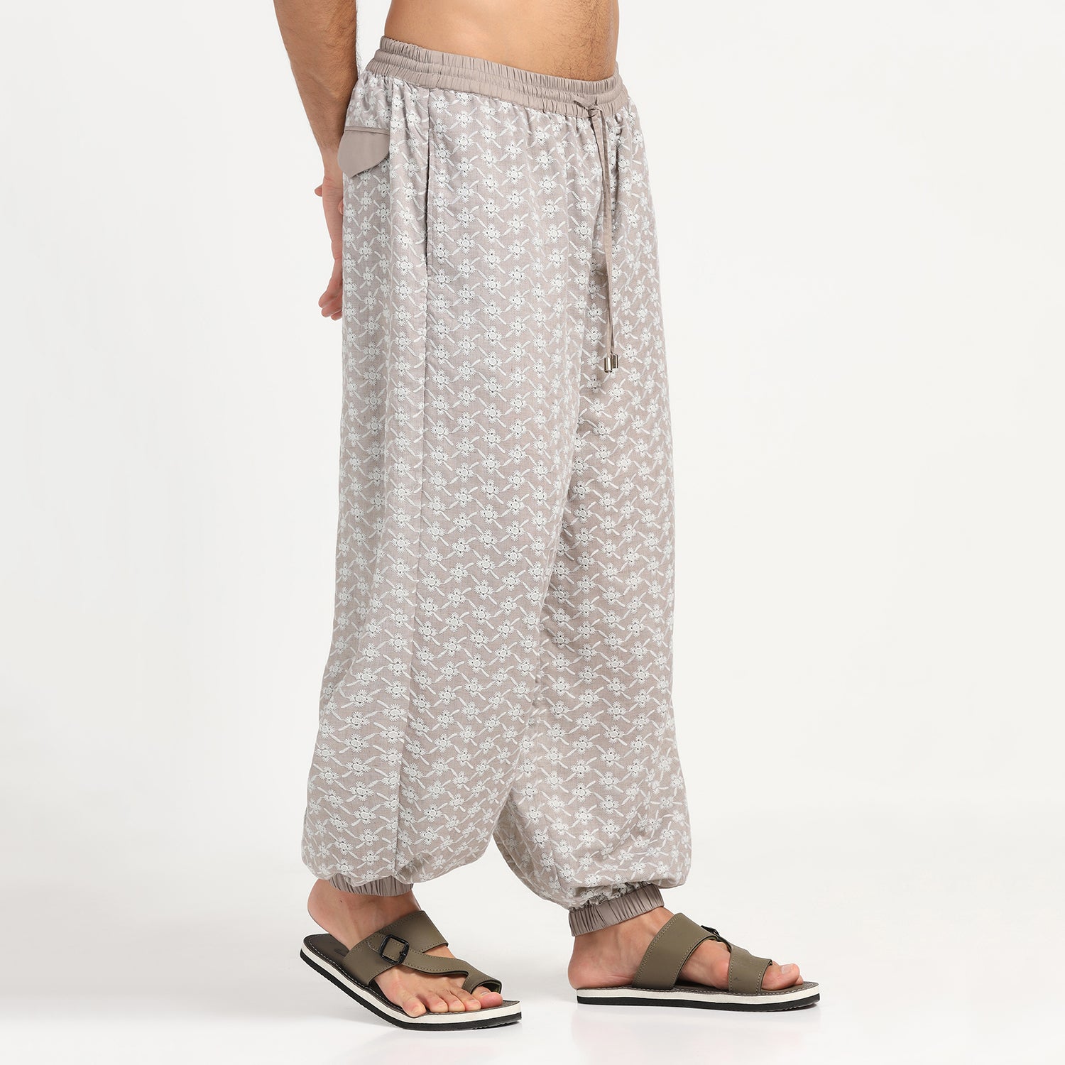 Taupe Elastic Schiffli Pant for Men-3