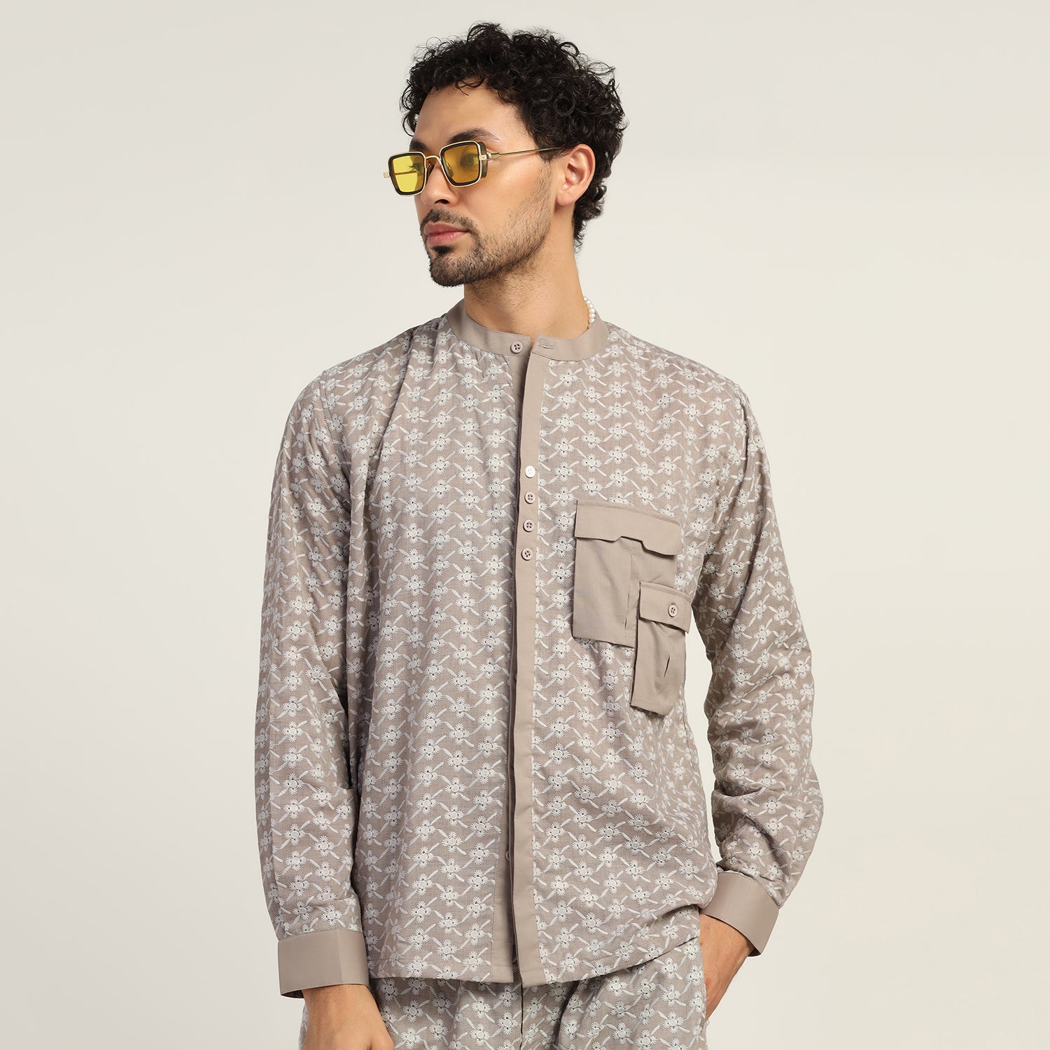 Taupe Schiffle Shirt for Men