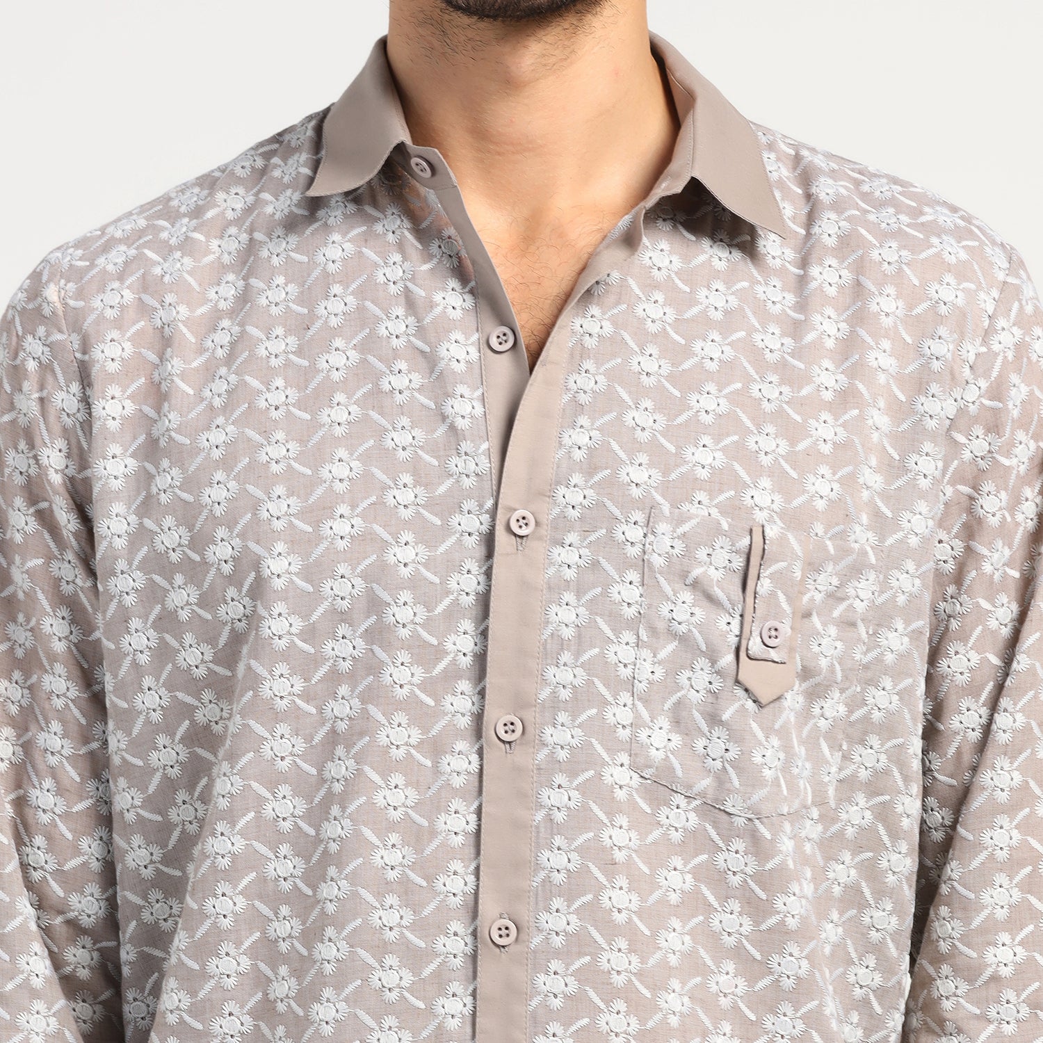 Taupe Schiffle Shirt, shirts for men,men shirts, designer shirts, stylish shirts, shirt design