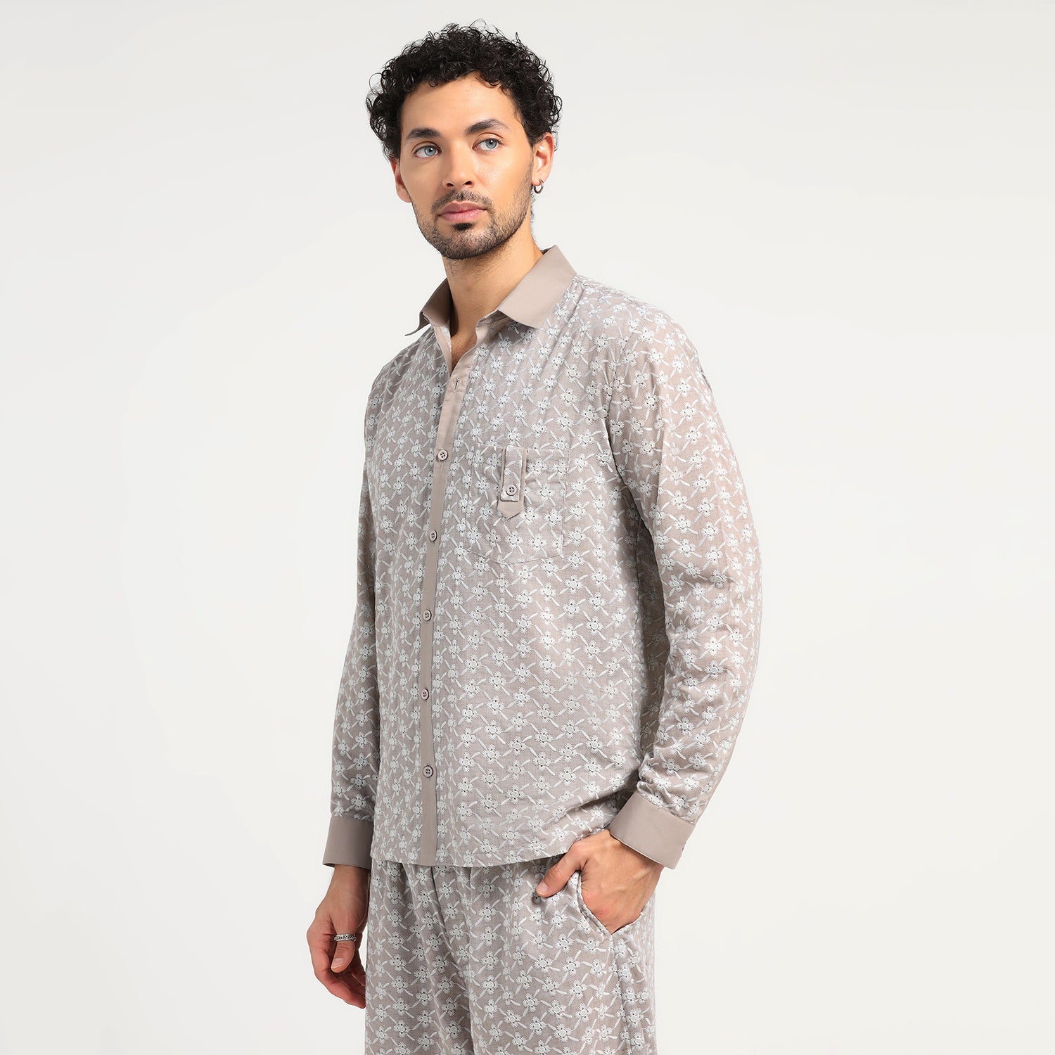Taupe Schiffle Shirt, shirts for men,men shirts, designer shirts, stylish shirts, shirt design