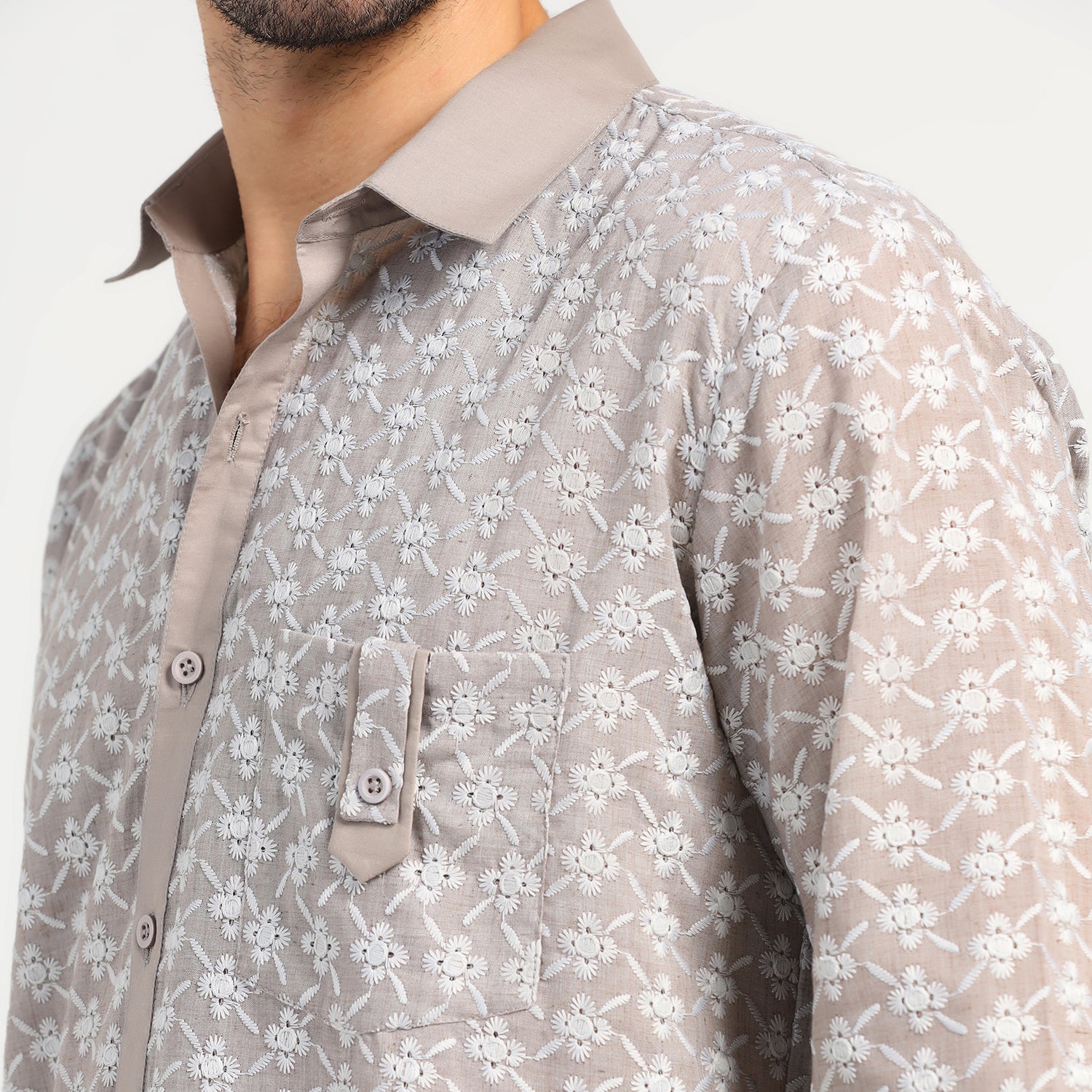 Taupe Schiffle Shirt, shirts for men,men shirts, designer shirts, stylish shirts, shirt design