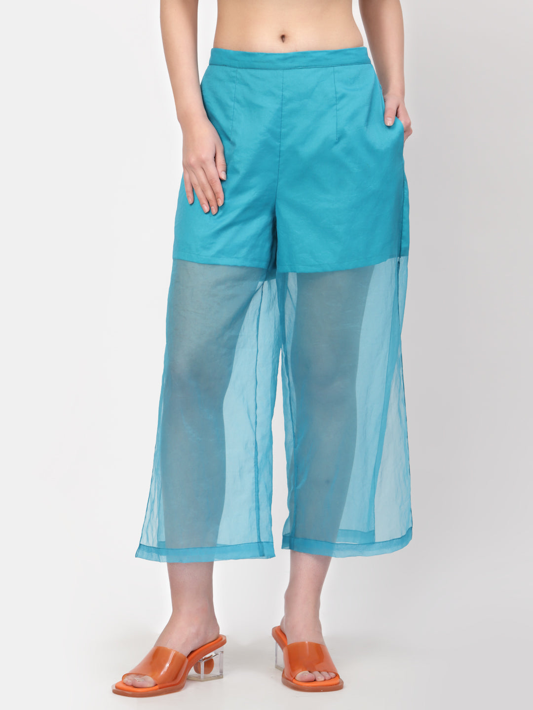 Turquoise Organza Plazzo, Velvet Bell Bottom Pants , Stylish Women pants , Floral print palazzos