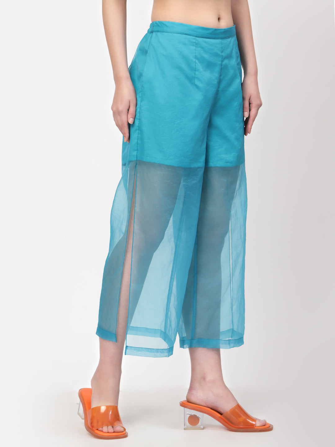 Turquoise Organza Plazzo, Velvet Bell Bottom Pants , Stylish Women pants , Floral print palazzos