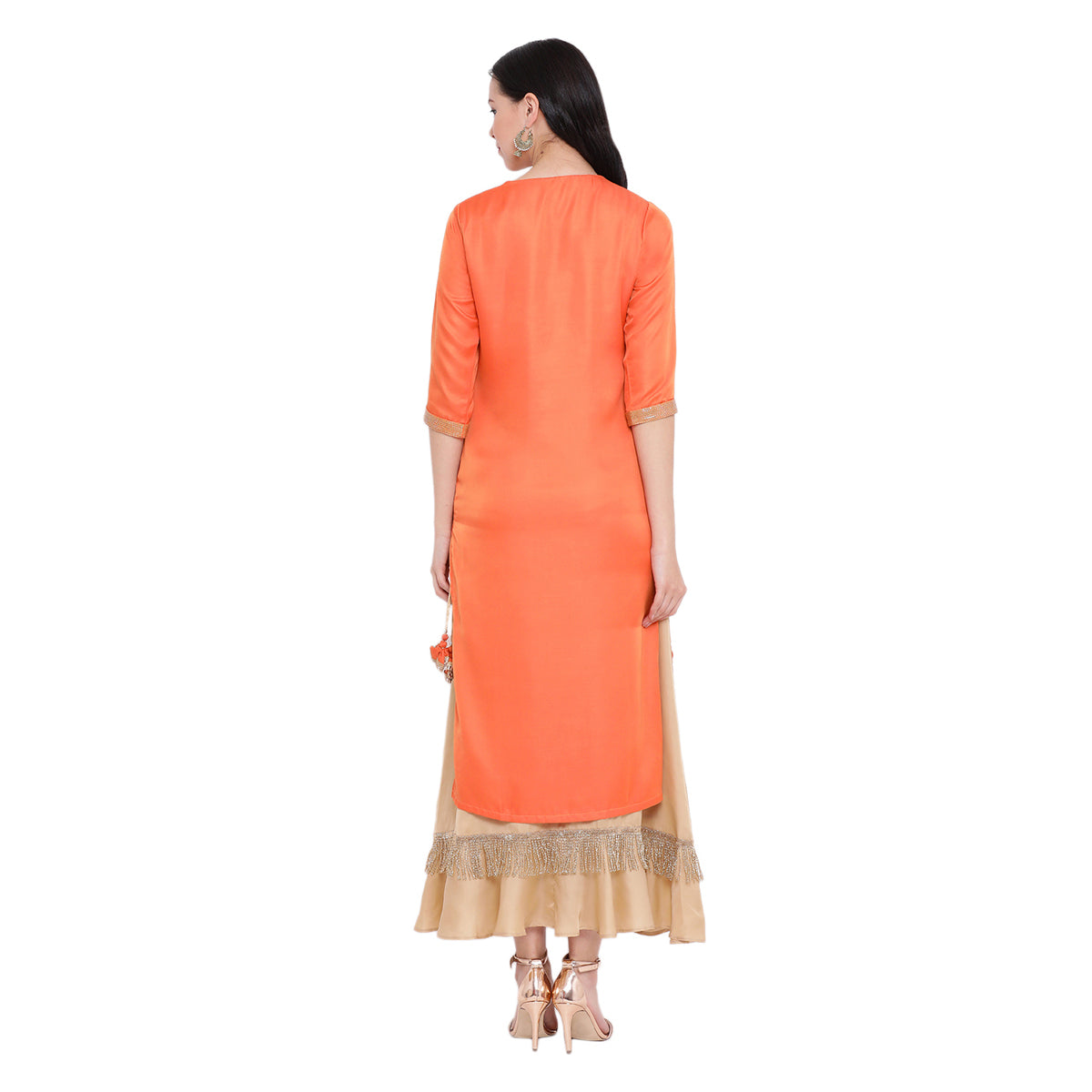 Peach kurta with abstract embroidery