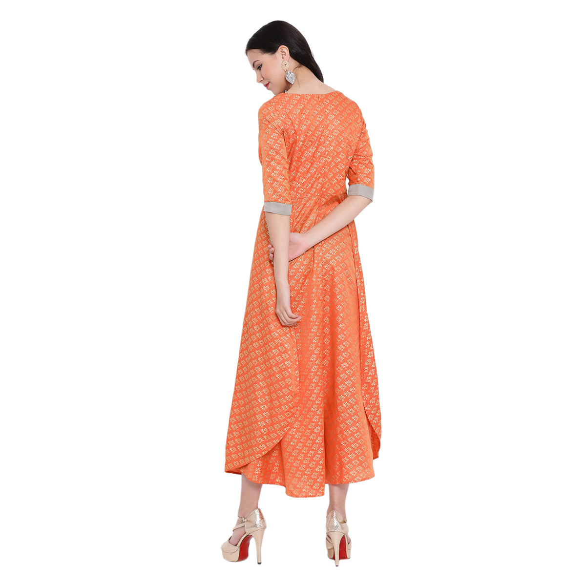Peach long double layer dress with overlap at back