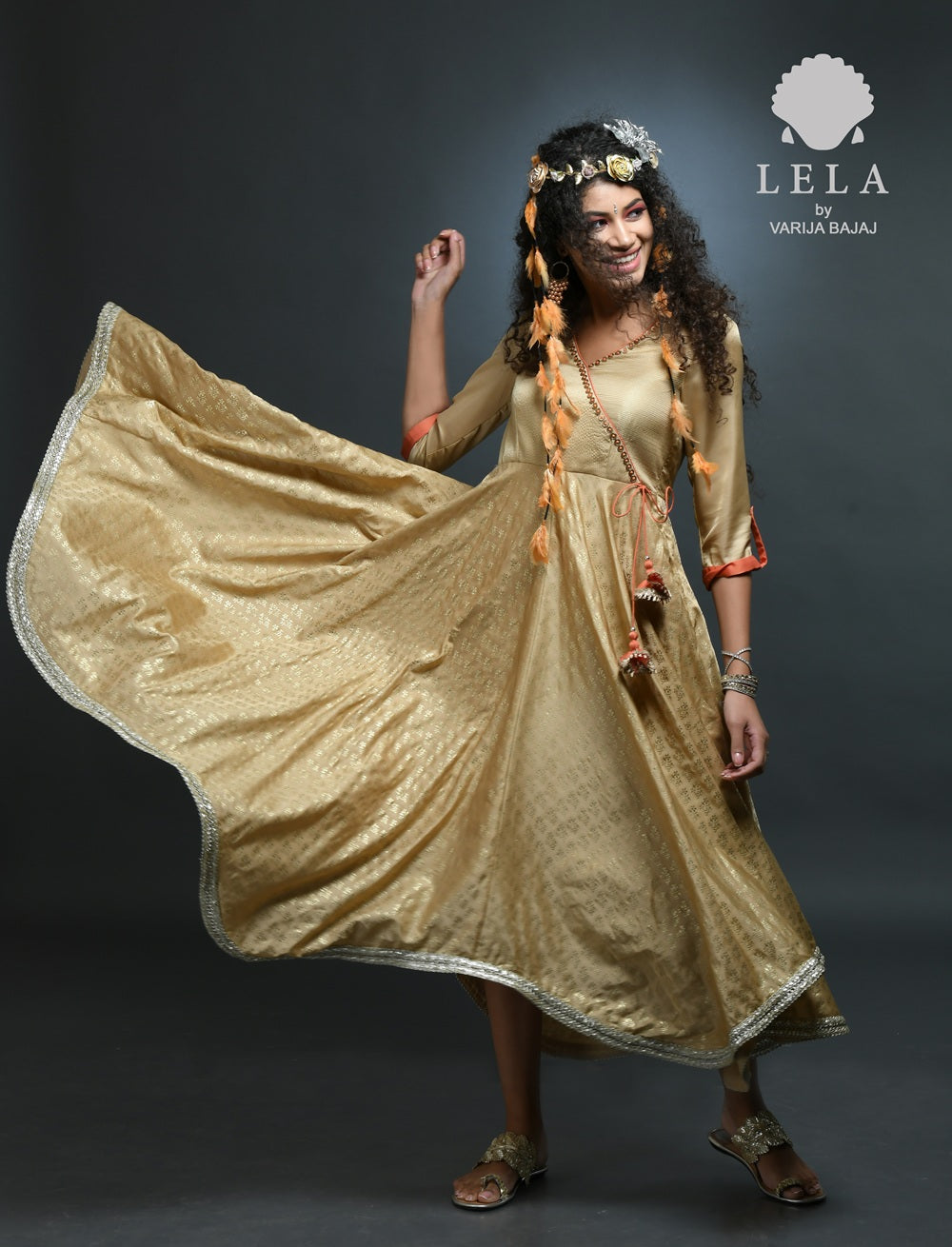 Beige Foil Print Angrakha