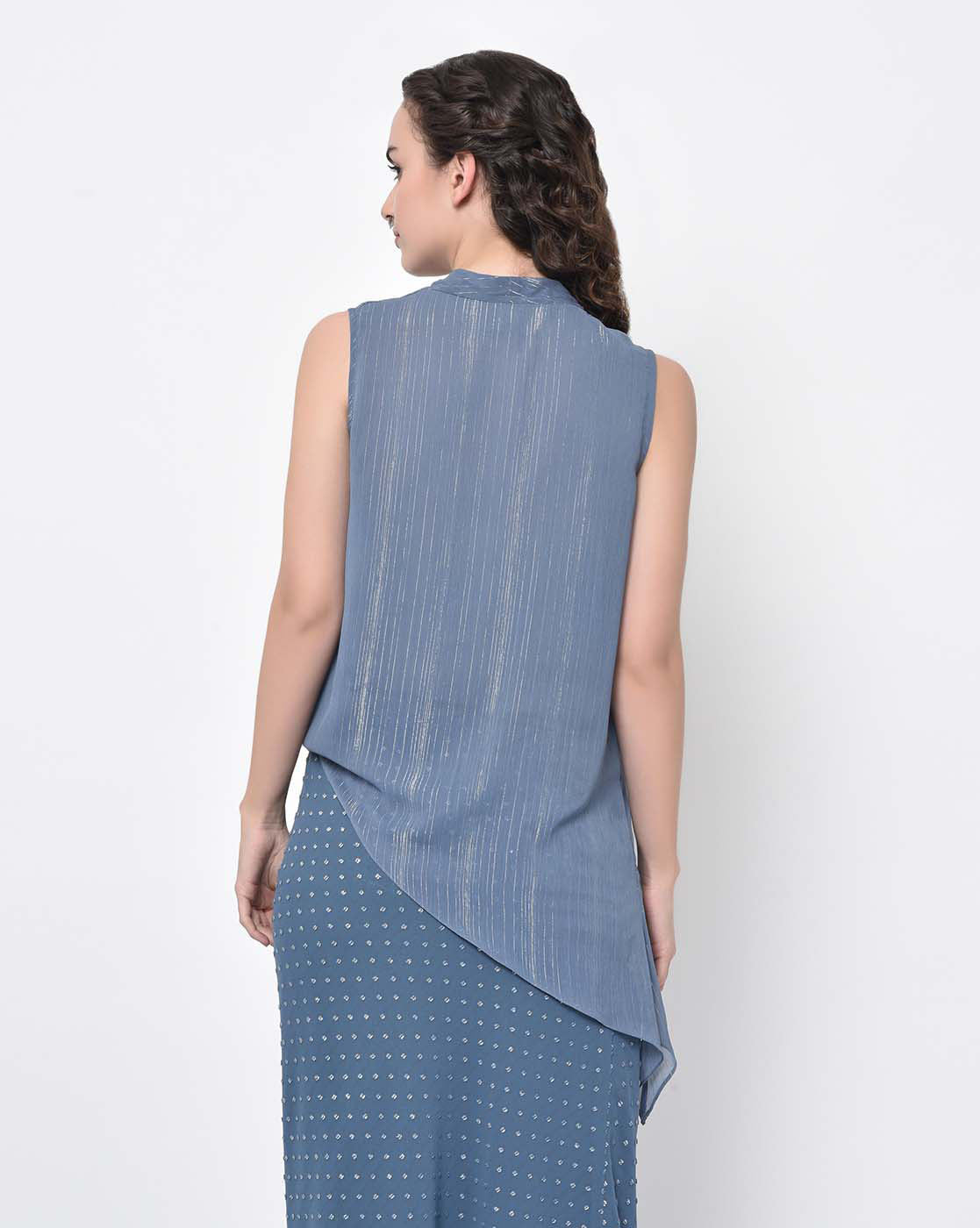 Stone Blue Drape Top With Lurex