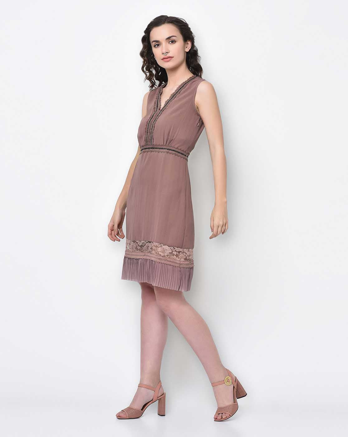 Rose Pink Dress With Lace Bottom