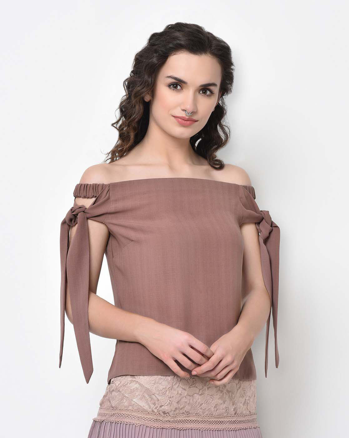 Rose Pink Off Shoulder Tie Up Top