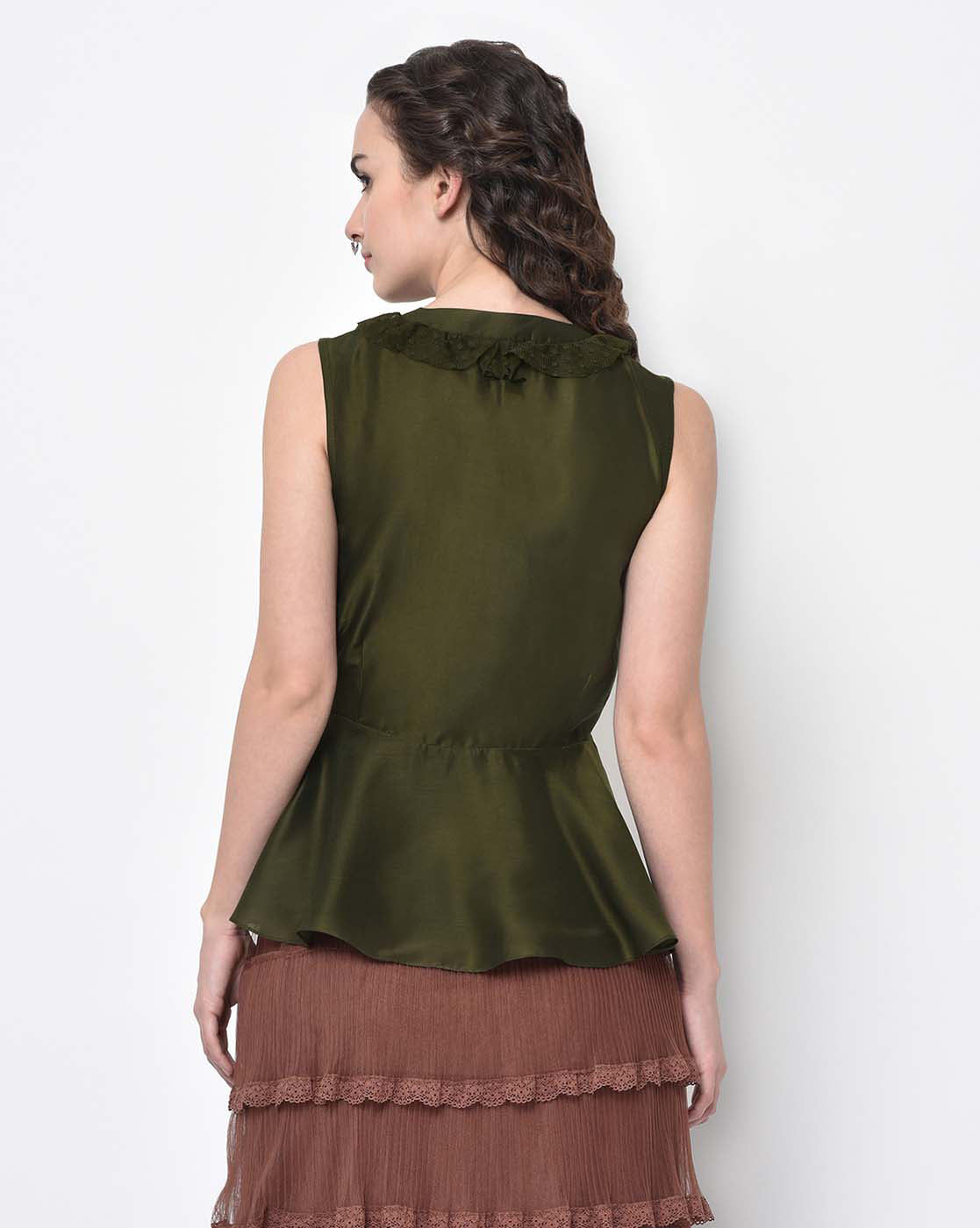 Olive Overlap Frill Top