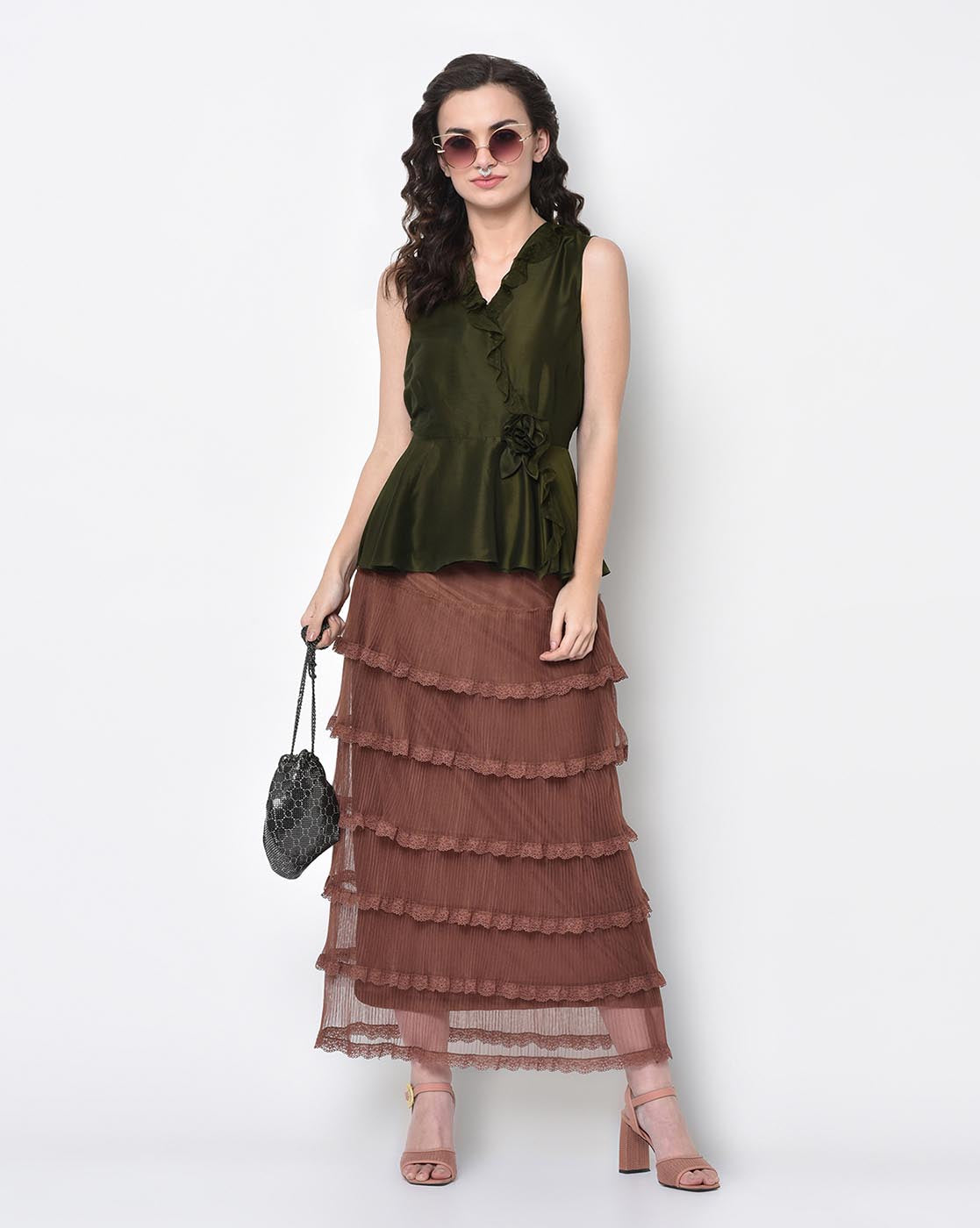 Olive Overlap Frill Top