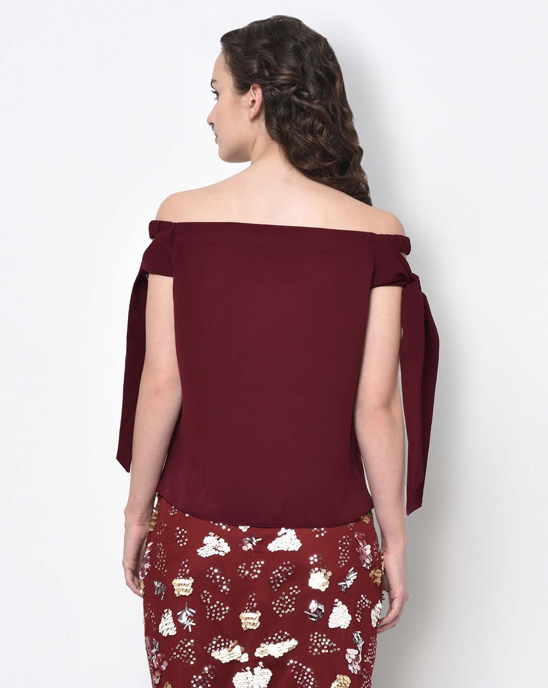 Maroon Off Shoulder Tie Up Top