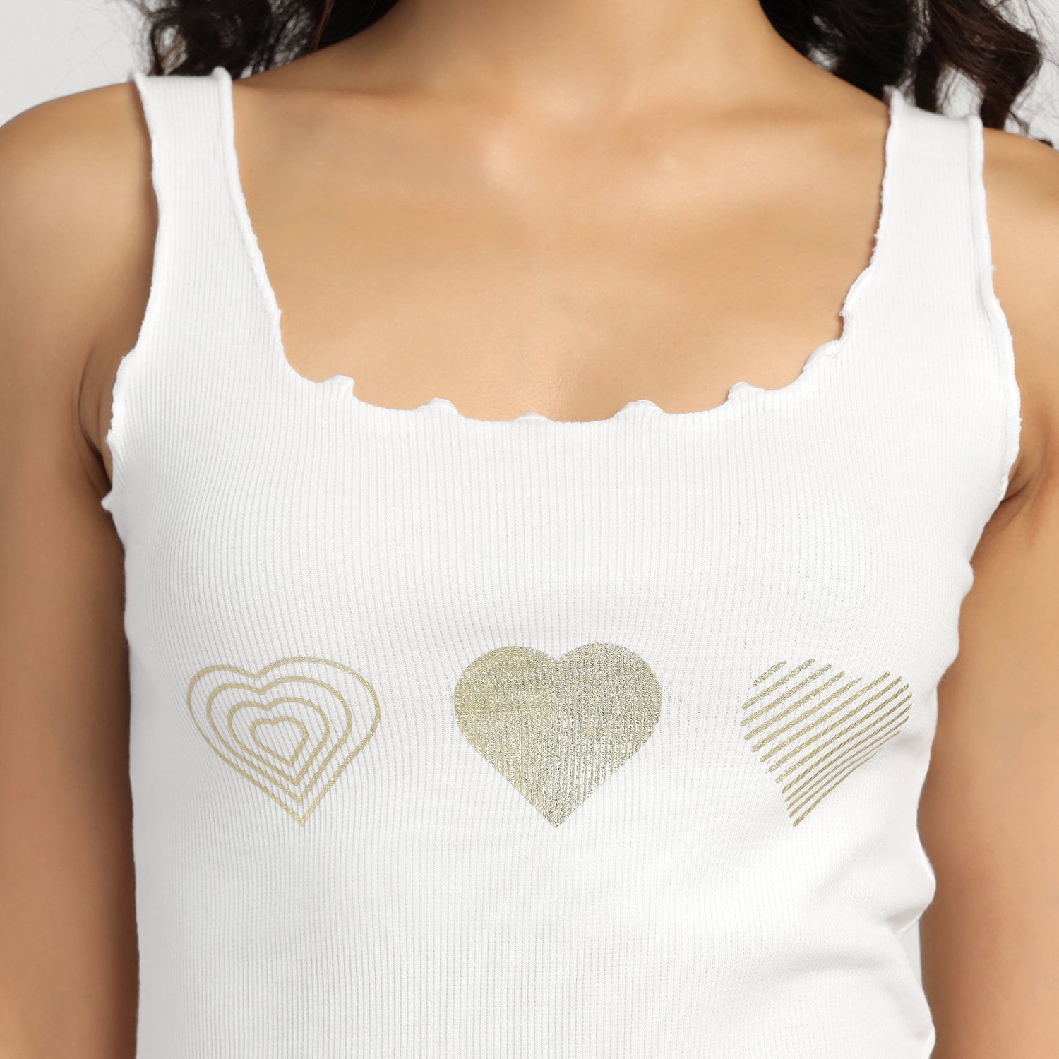 White Crop Top With Gold Heart Print, tops for women, crop top, crop tops for women, organza tops