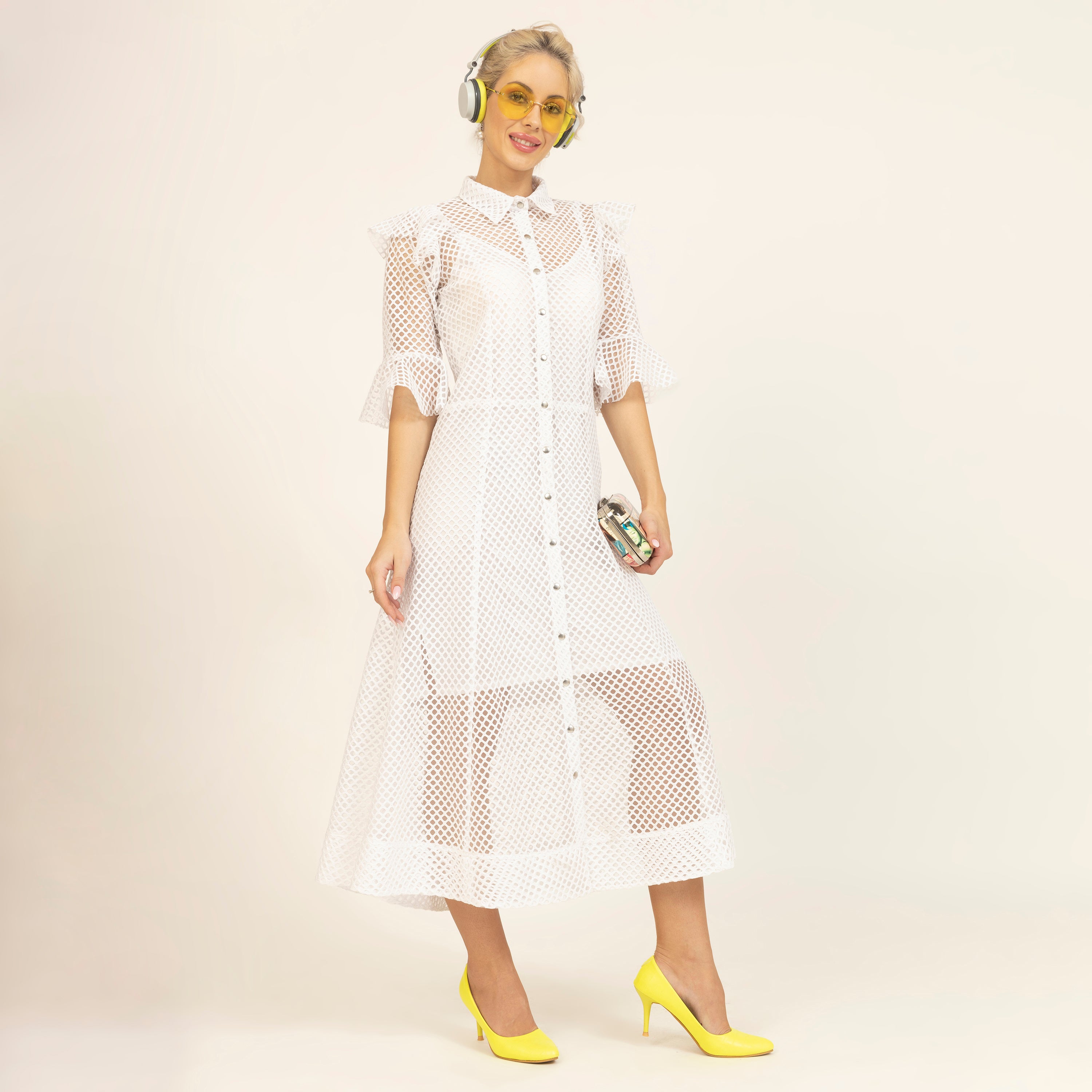 White Mesh Net Dress With Spaghetti Dresses for Women