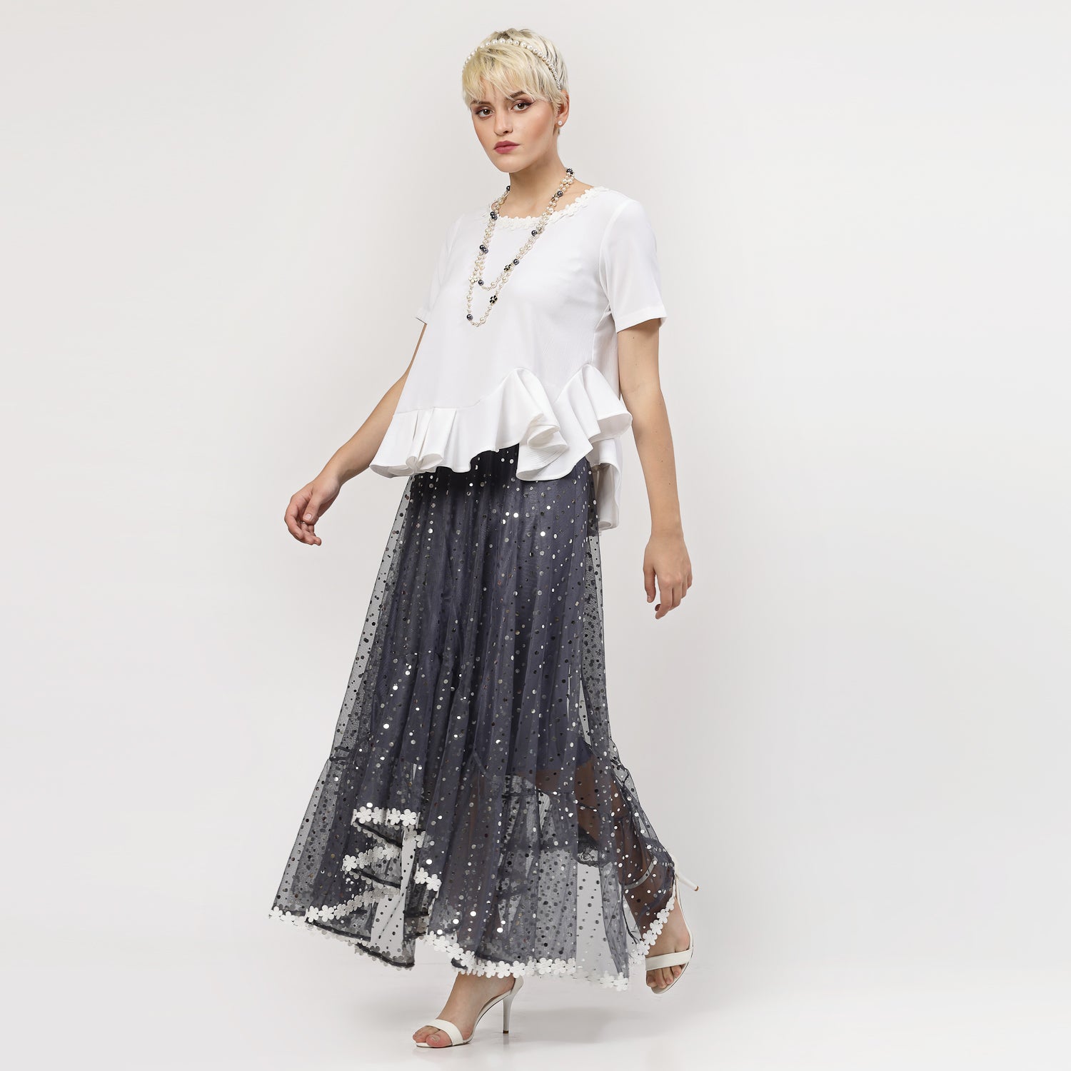 White Pemplum Top With Flower Lace,  tops for women, crop top, crop tops for women, organza tops